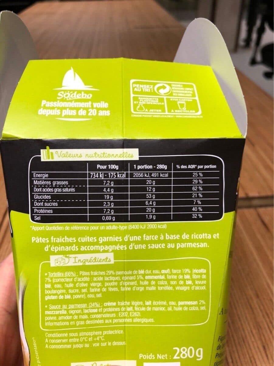 Sodebo PastaBox - Tortellini Ricotta Epinards Sauce au parmesan packshot