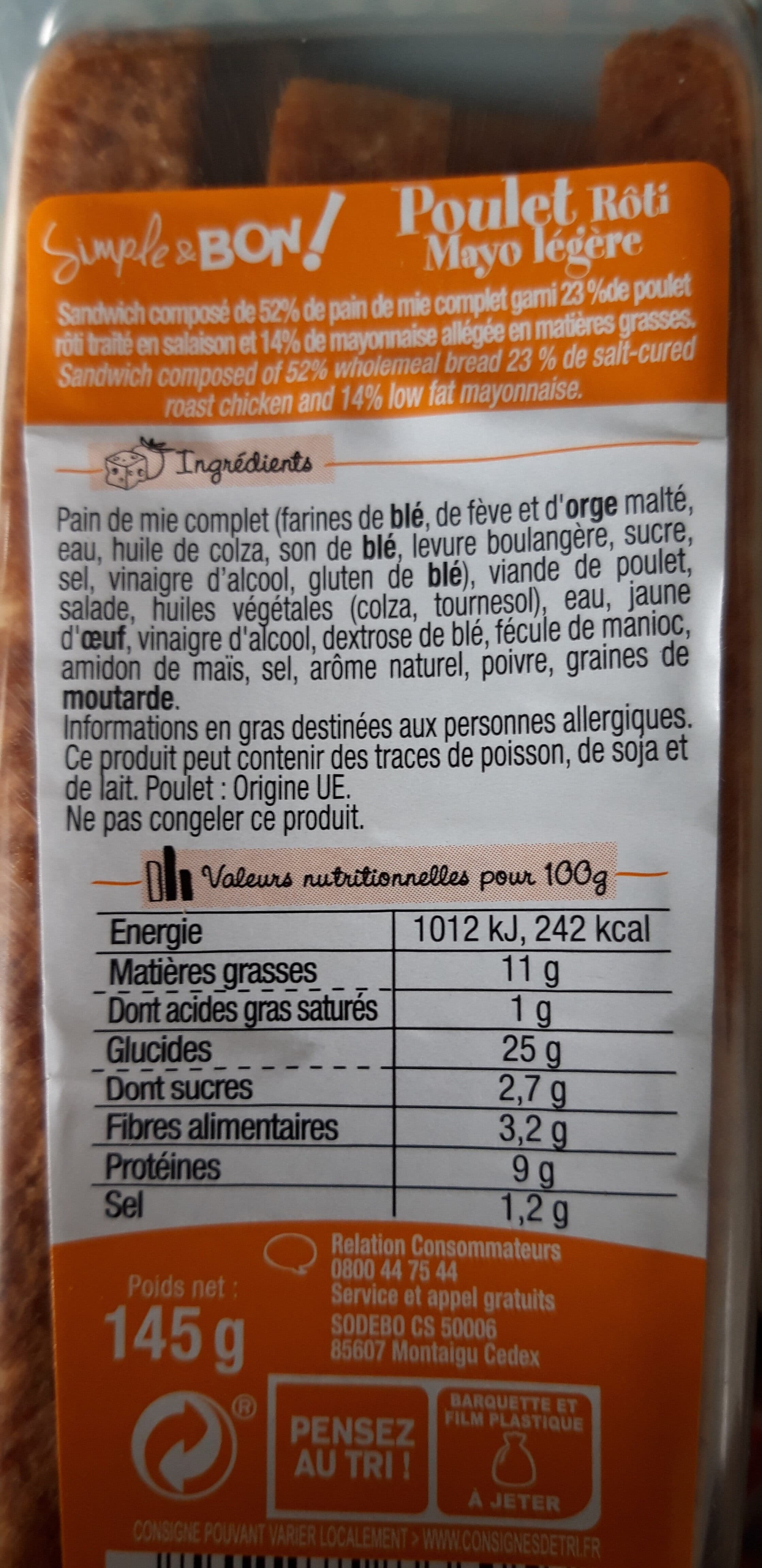 Sodebo Sandwich Simple & Bon ! Club - Poulet rôti packshot