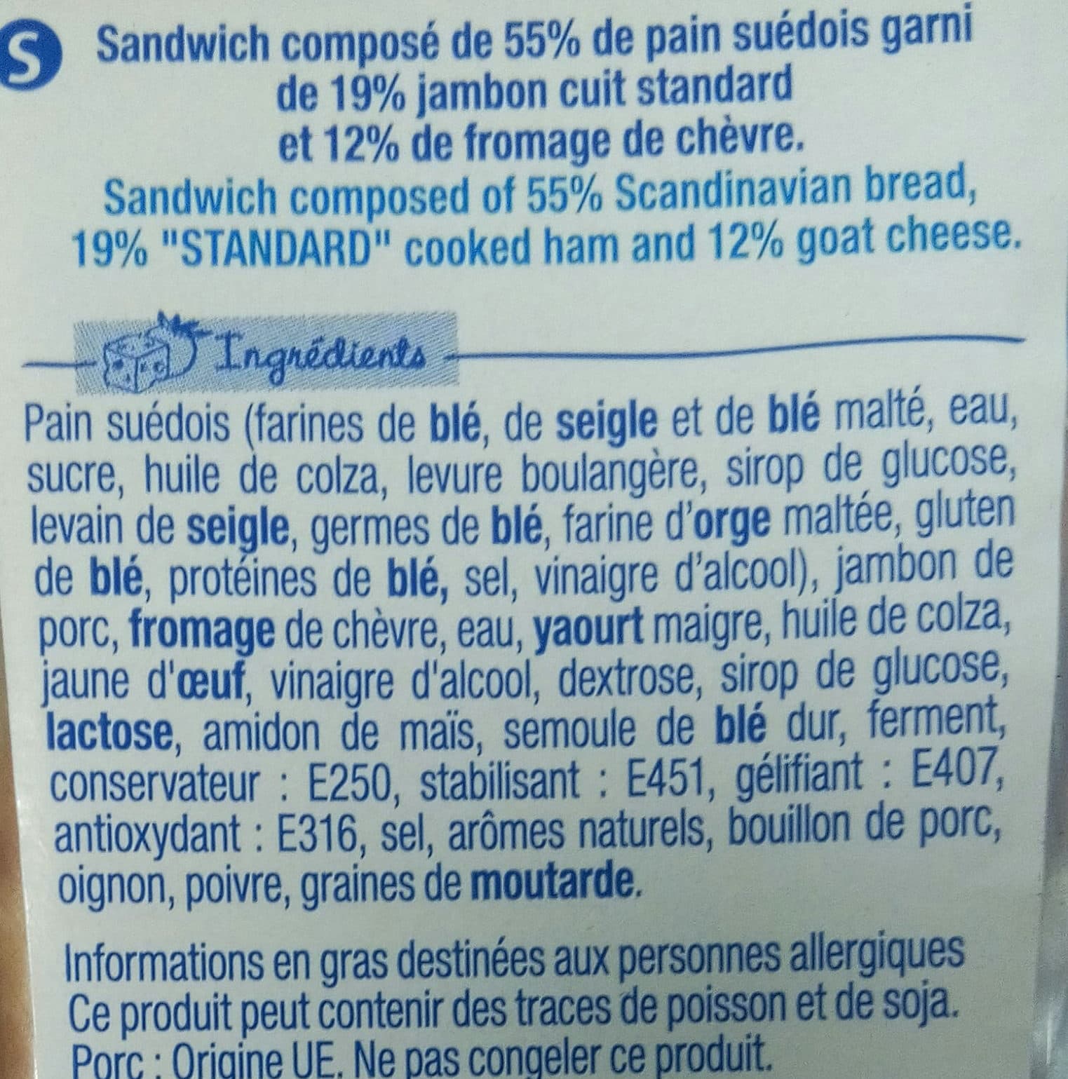 Sodebo Suédois jambon chèvre packshot