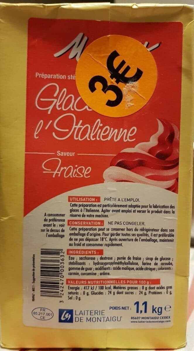 Open Food Facts Mix à Glace à l'italienne Fraise UHT packshot