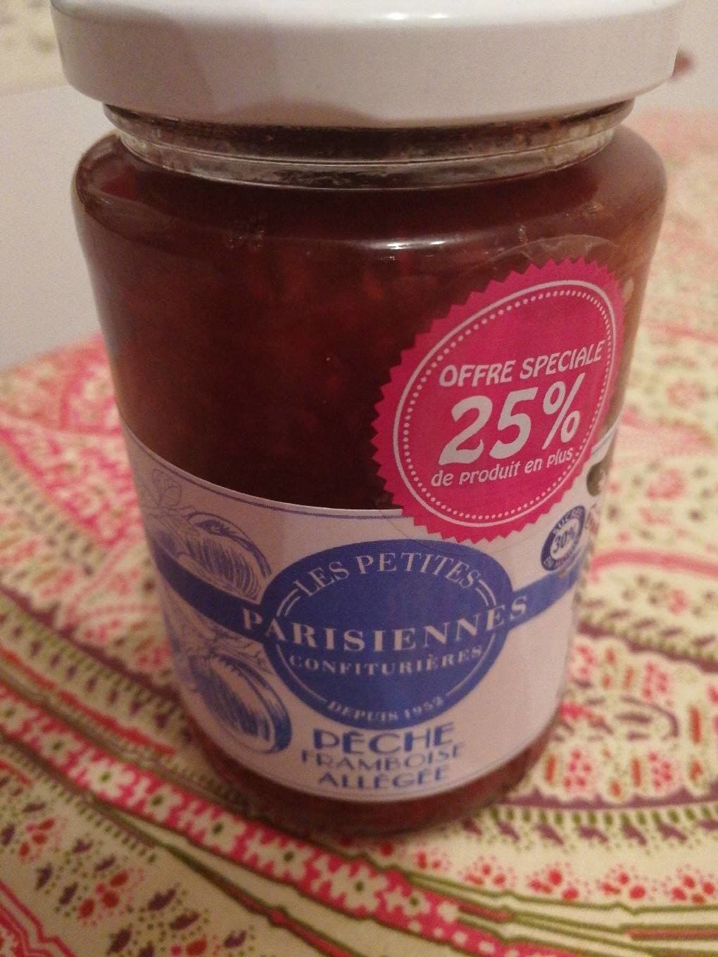 Les petites parisiennes confiturières Confiture pêche framboise allégée packshot