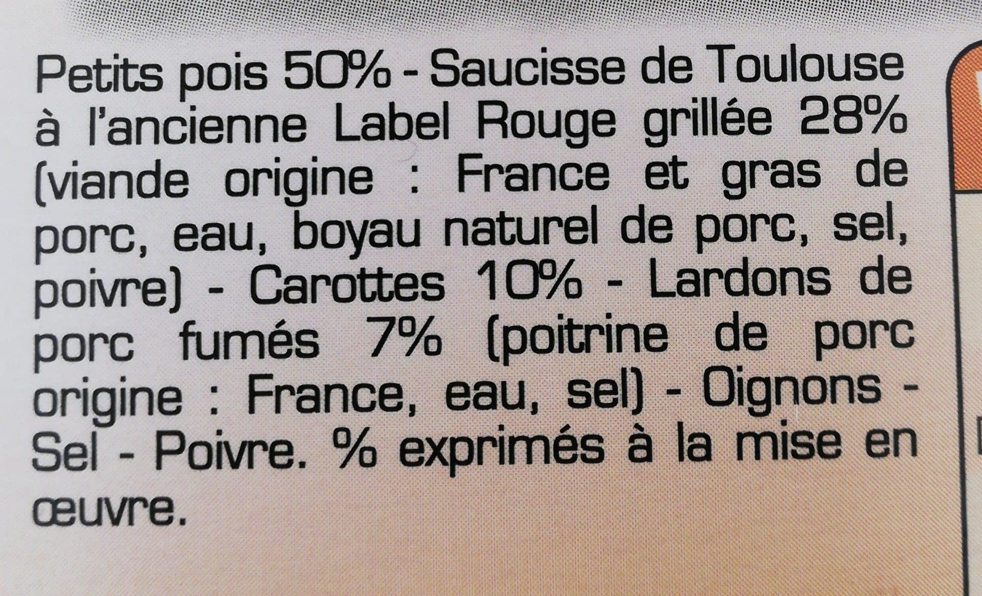 La Belle Chaurienne Saucisse à l'ancienne et petits pois carottes avec de petits lardons packshot
