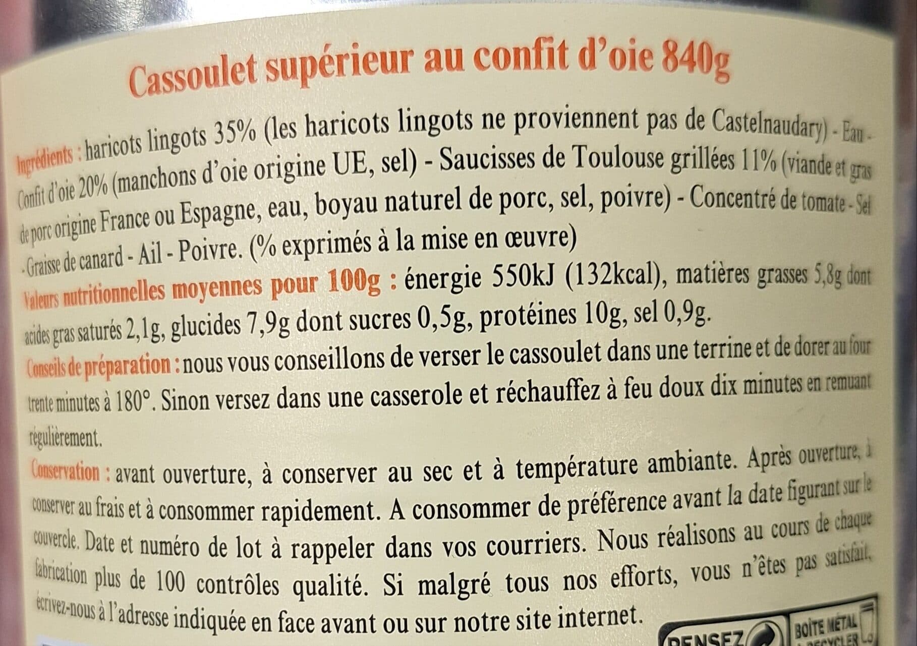 La Belle Chaurienne Cassoulet au Confit d'Oie packshot