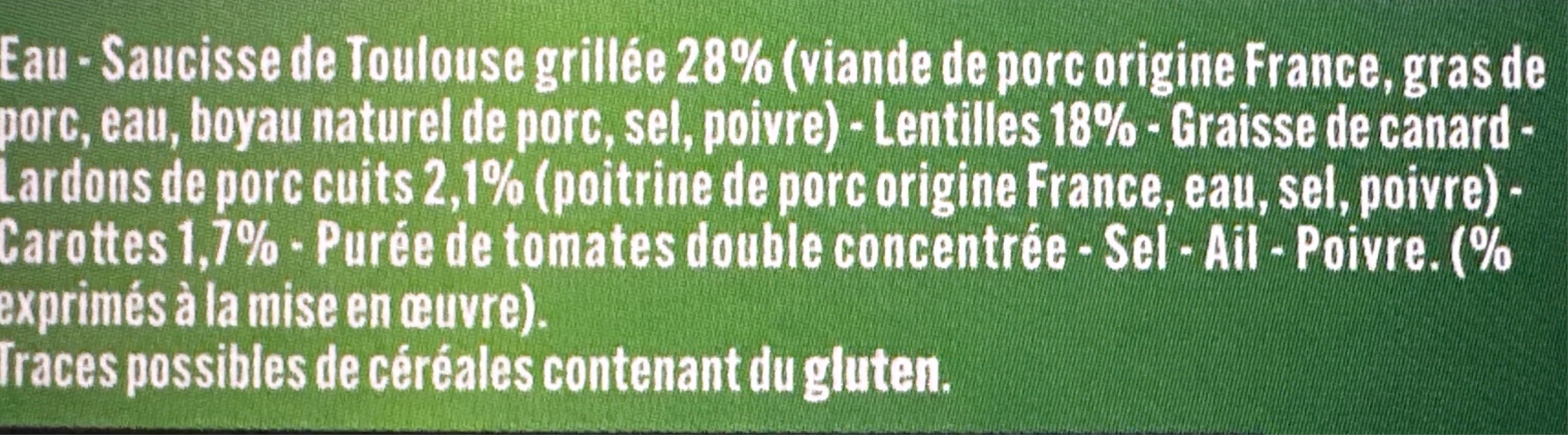 La Belle Chaurienne Saucisse de Toulouse aux Lentilles cuisinées packshot