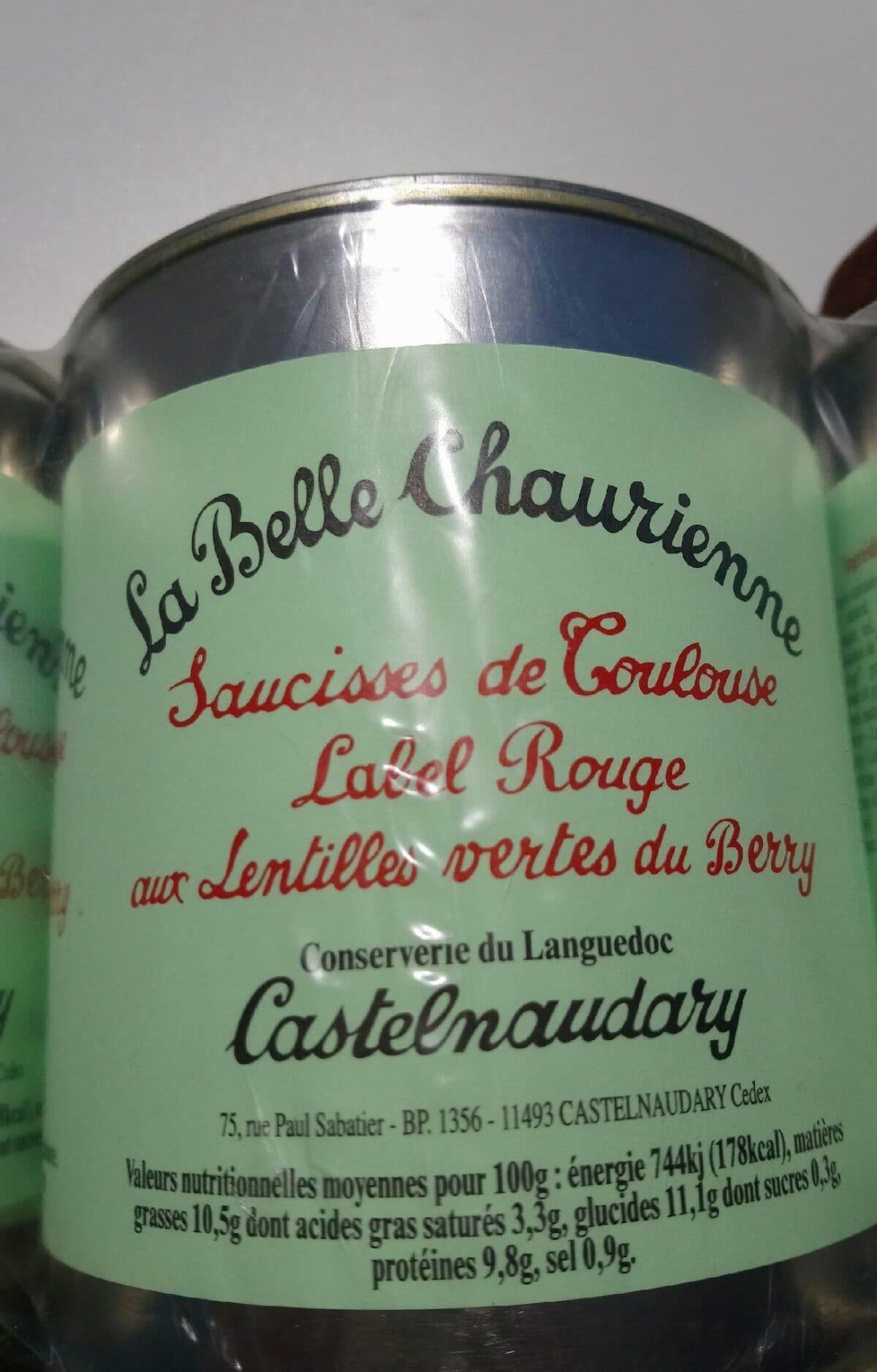 La Belle Chaurienne Saucisses de Toulouse aux lentilles vertes du Berry packshot