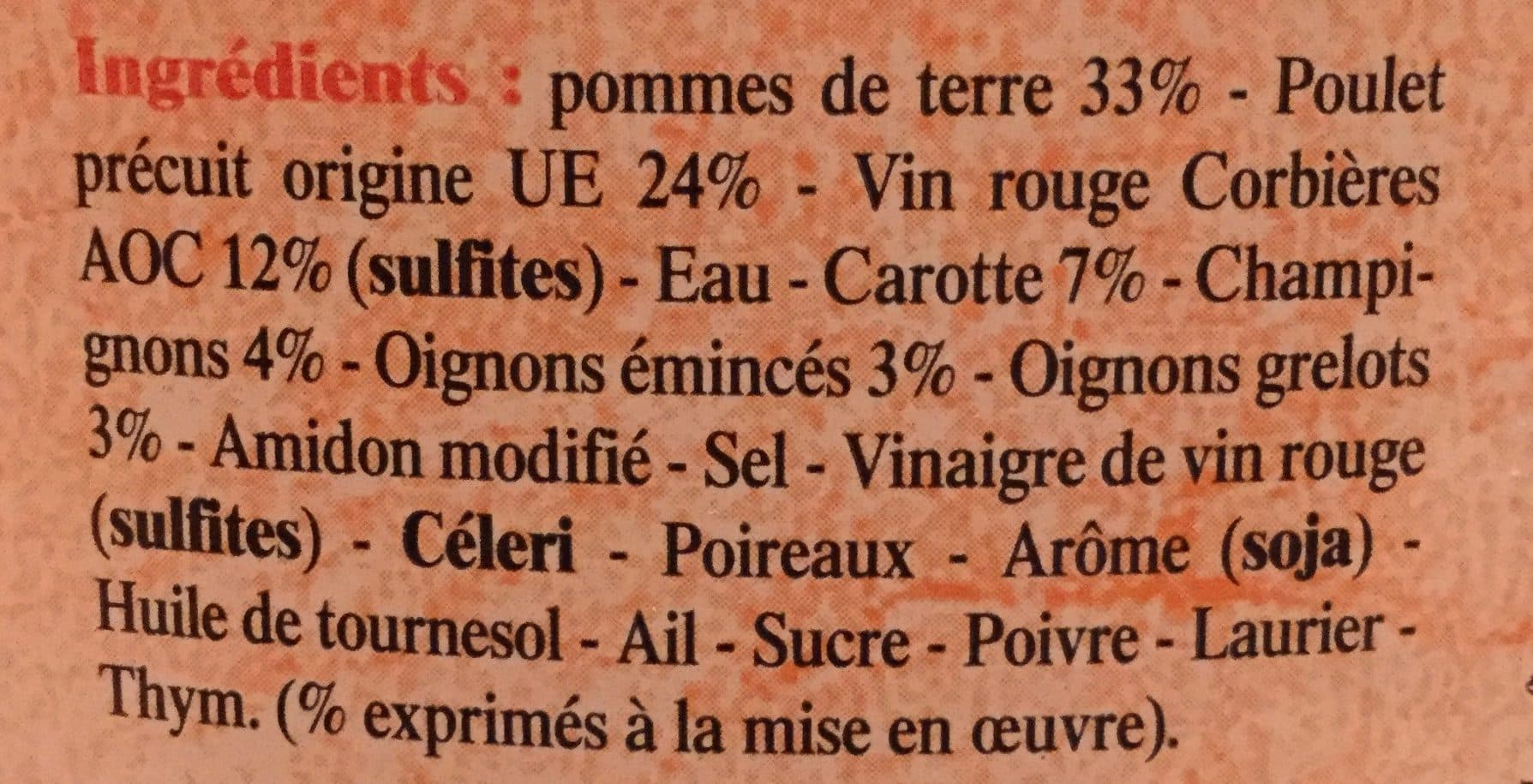 La Belle Chaurienne Coq au vin des Corbières et petits légumes packshot