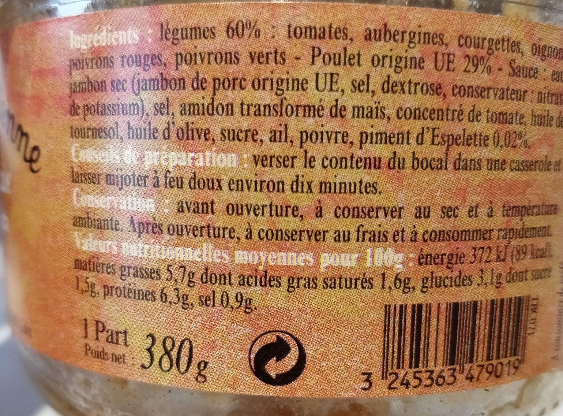 La Belle Chaurienne Poulet basquaise au piment d'espelette packshot
