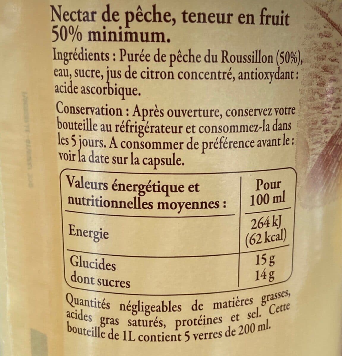 Carrefour Pêche jaune du Roussillon Nectar de pêche packshot