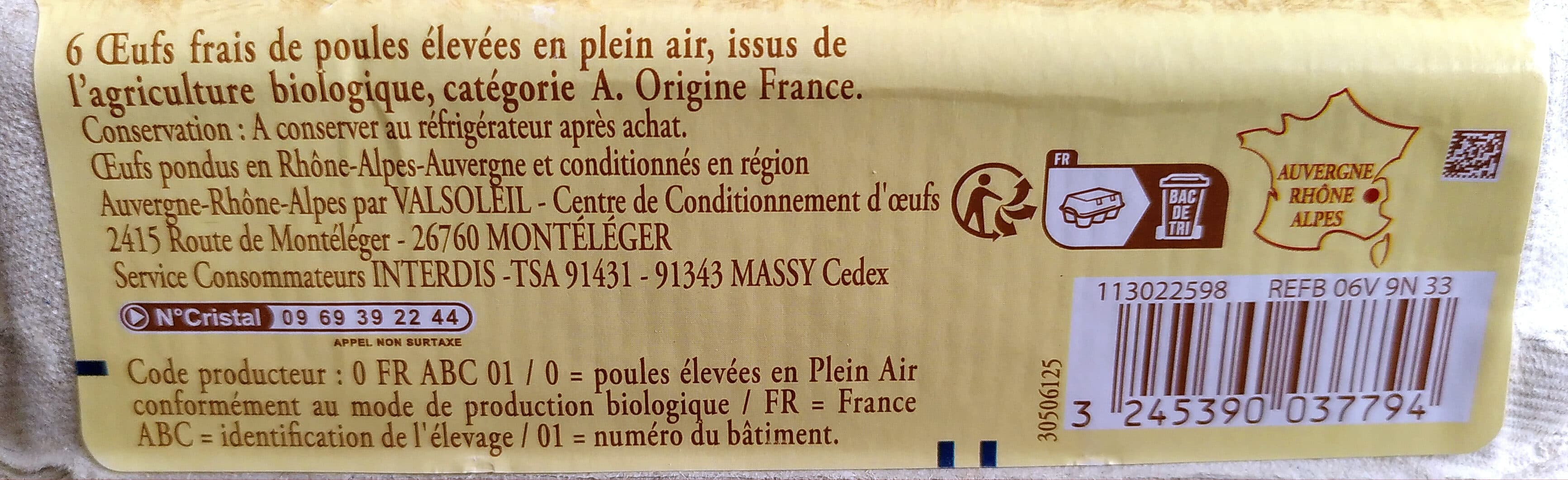 Carrefour 6 œufs frais bio packshot