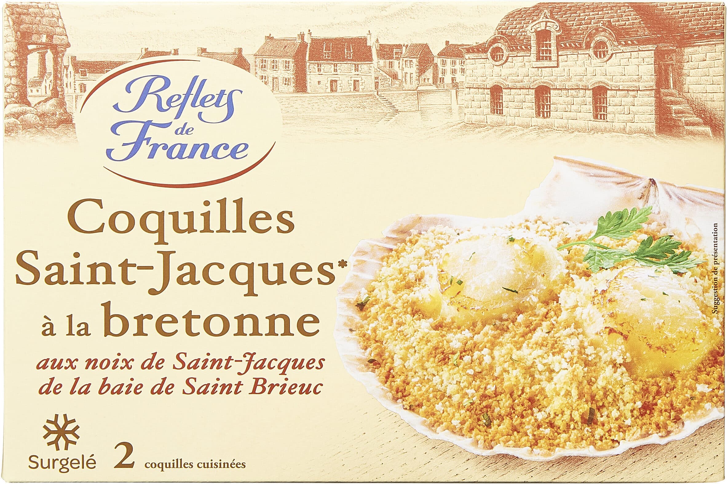 Carrefour 2 coquilles Saint-Jacques* à la bretonne Aux noix de Saint-Jacques de la baie de Saint Brieuc packshot