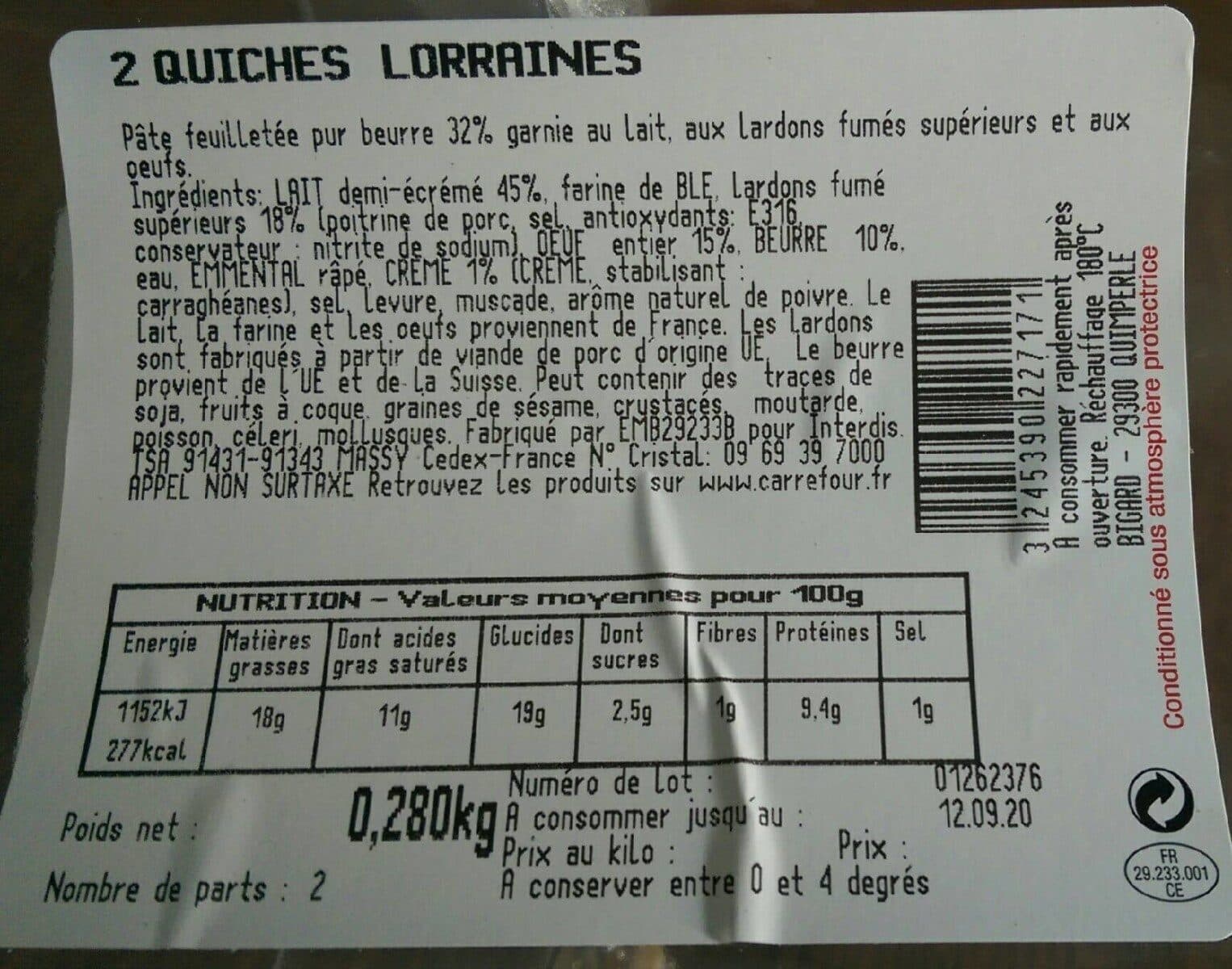 Carrefour Quiche lorraine x2 packshot