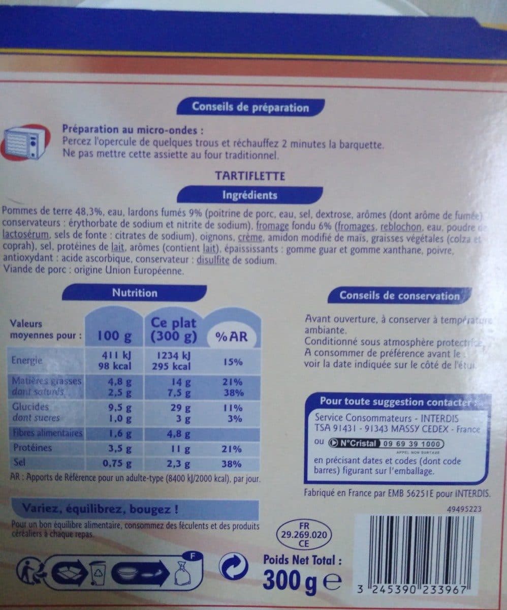 Grand Jury BQ Micro Onde 300G Tartiflette packshot