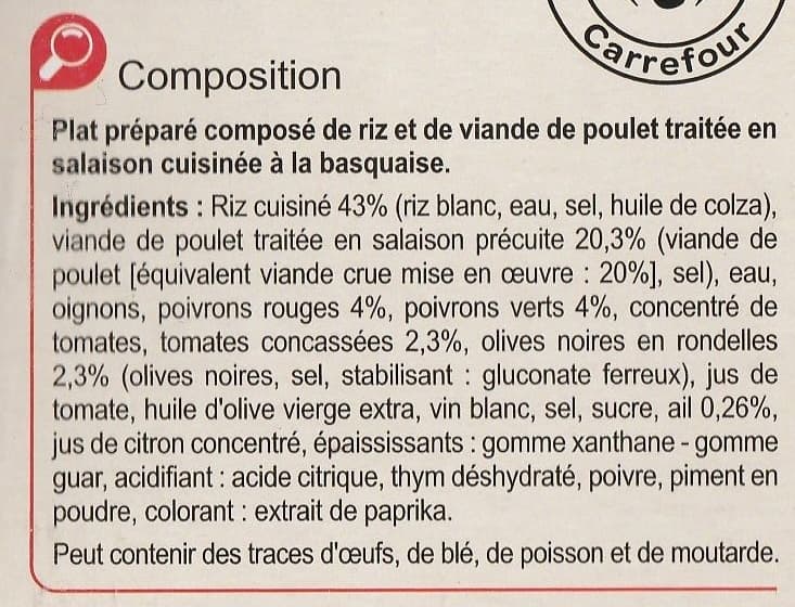 Carrefour Poulet basquaise et son riz packshot