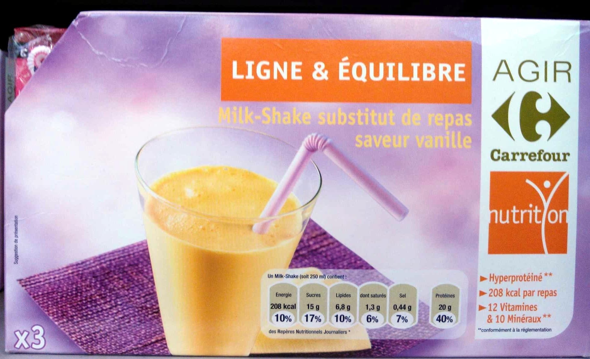 Agir Carrefour nutrition Milk-Shake substitut de repas, saveur vanille (x 3) packshot