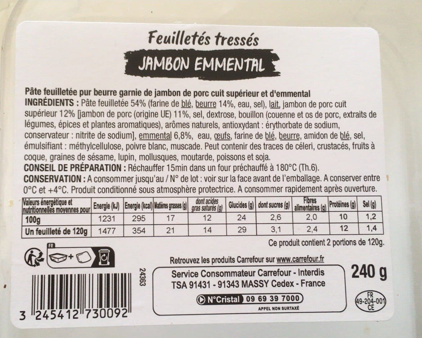 Carrefour Feuilletés tressés jambon emmental packshot