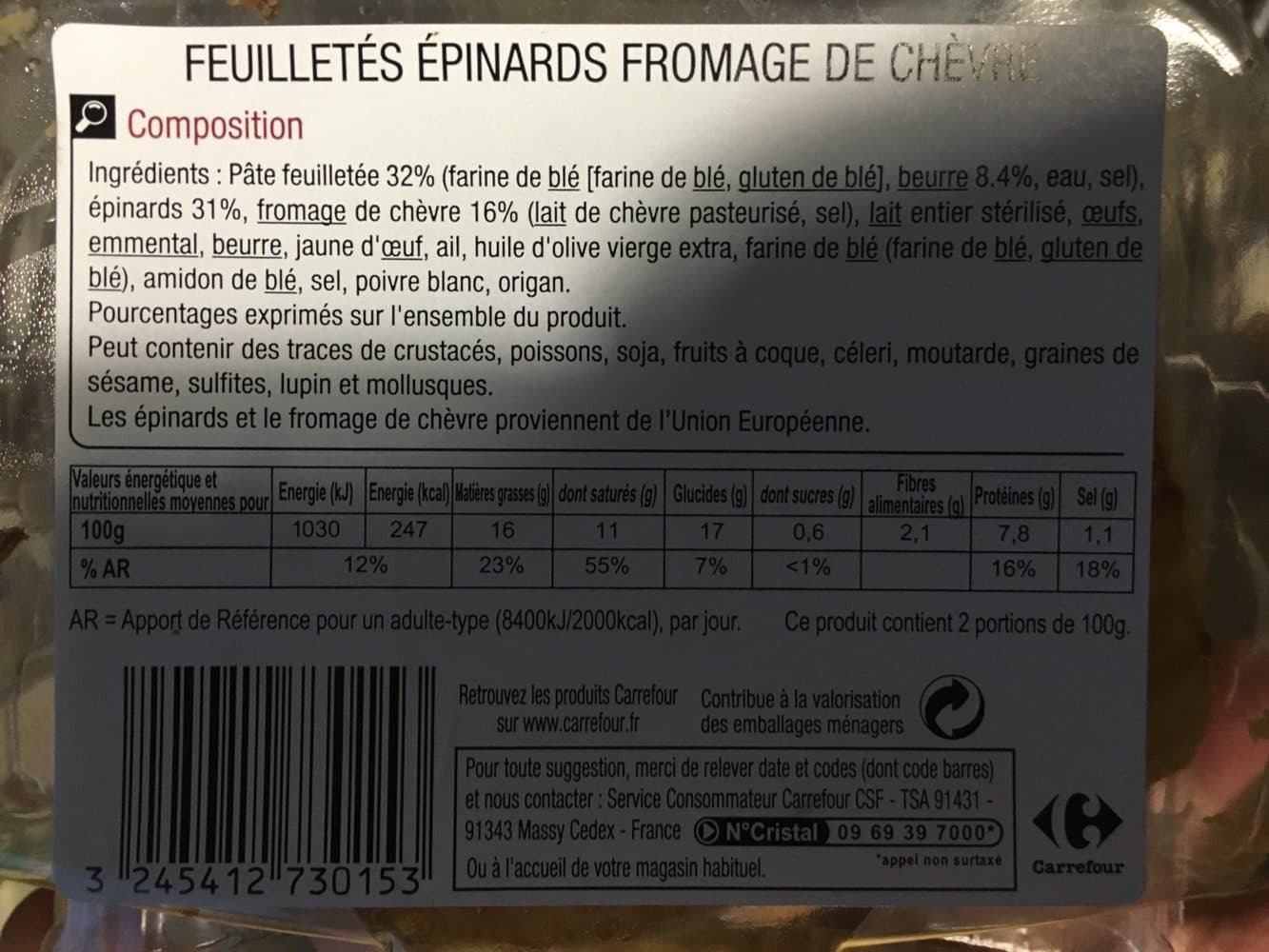 Carrefour Feuilletés EPINARD ET CHEVRE packshot
