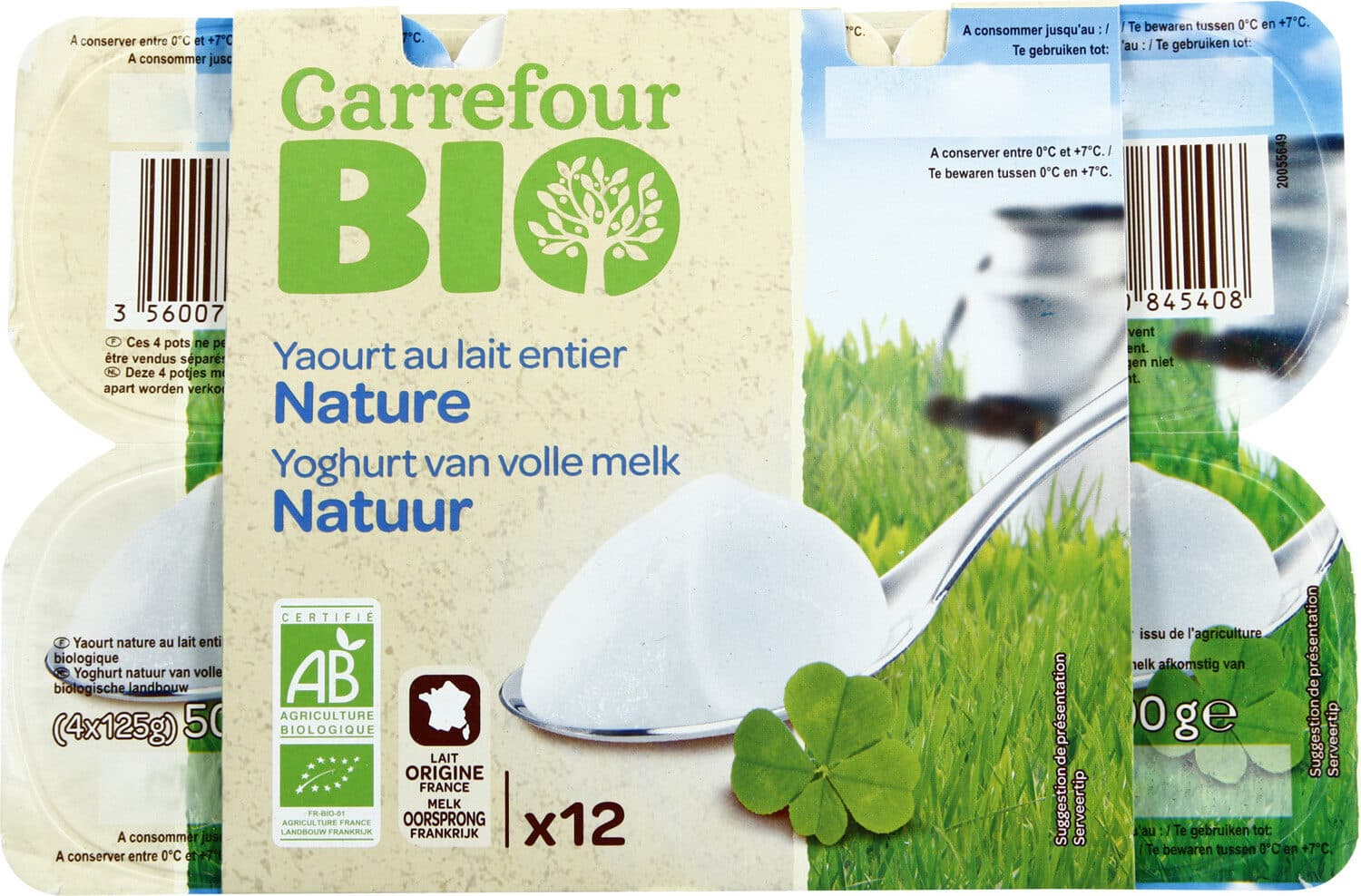 Carrefour BIO Yaourts nature au lait entier x12 Bio Carrefour packshot