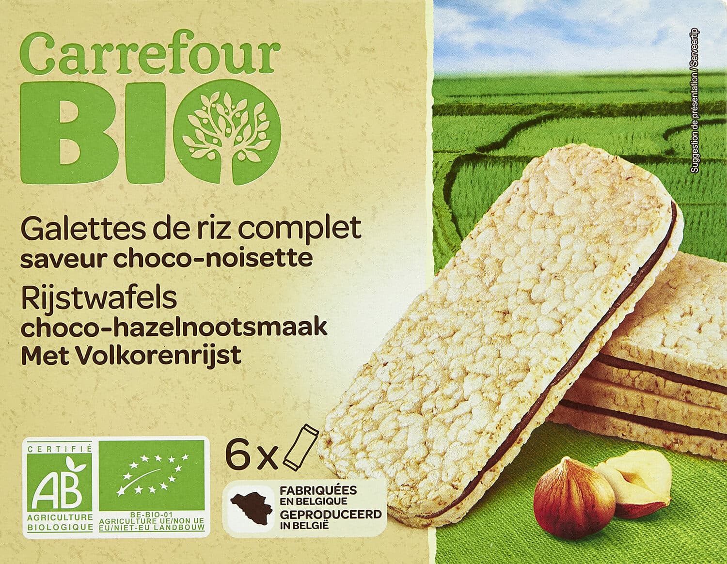 Carrefour BIO Galletas de arroz inflado rellenas de chocolate y avellana packshot