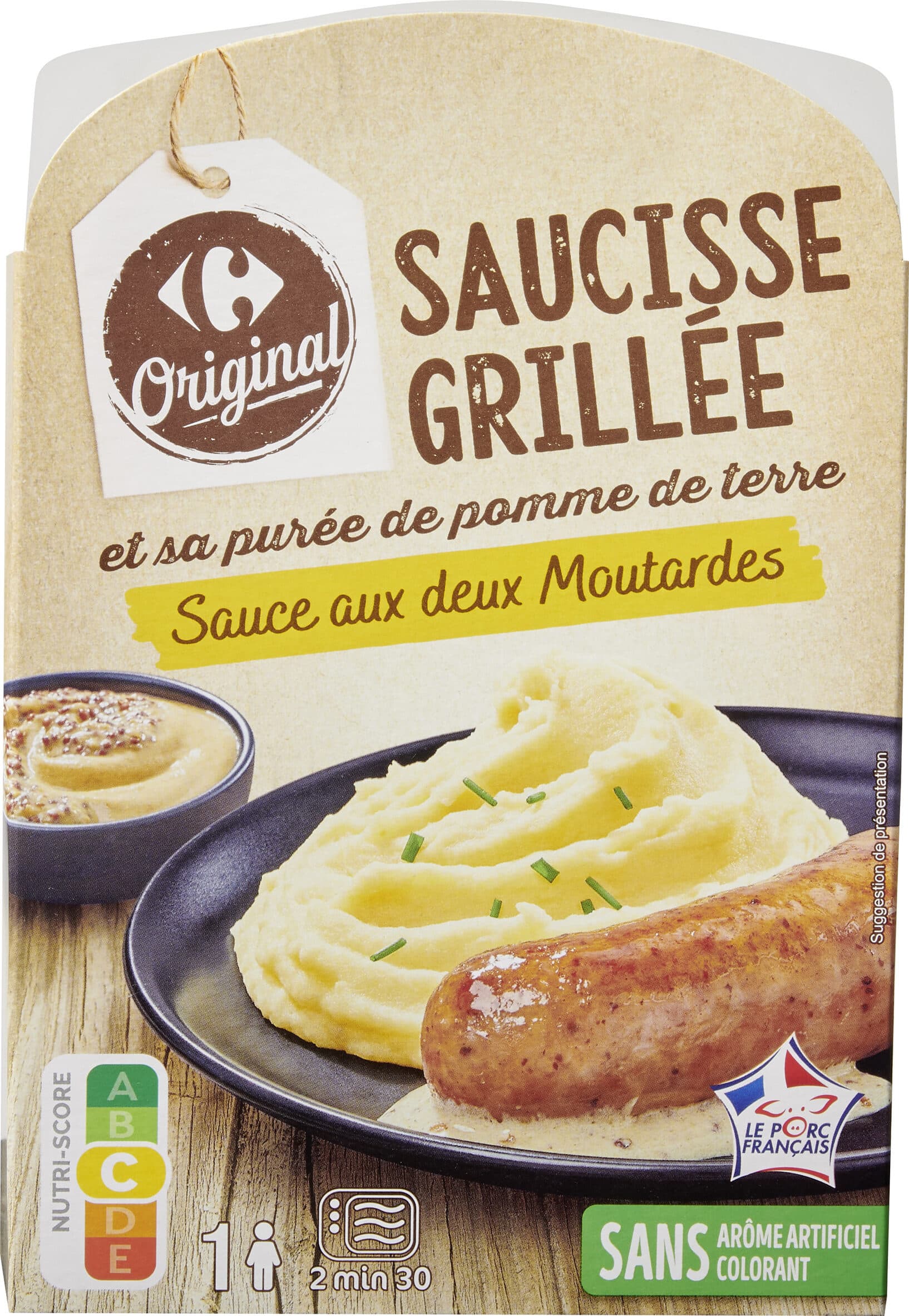 Carrefour SAUCISSE GRILLÉE et sa purée de pomme de terre Sauce aux deux Moutardes packshot