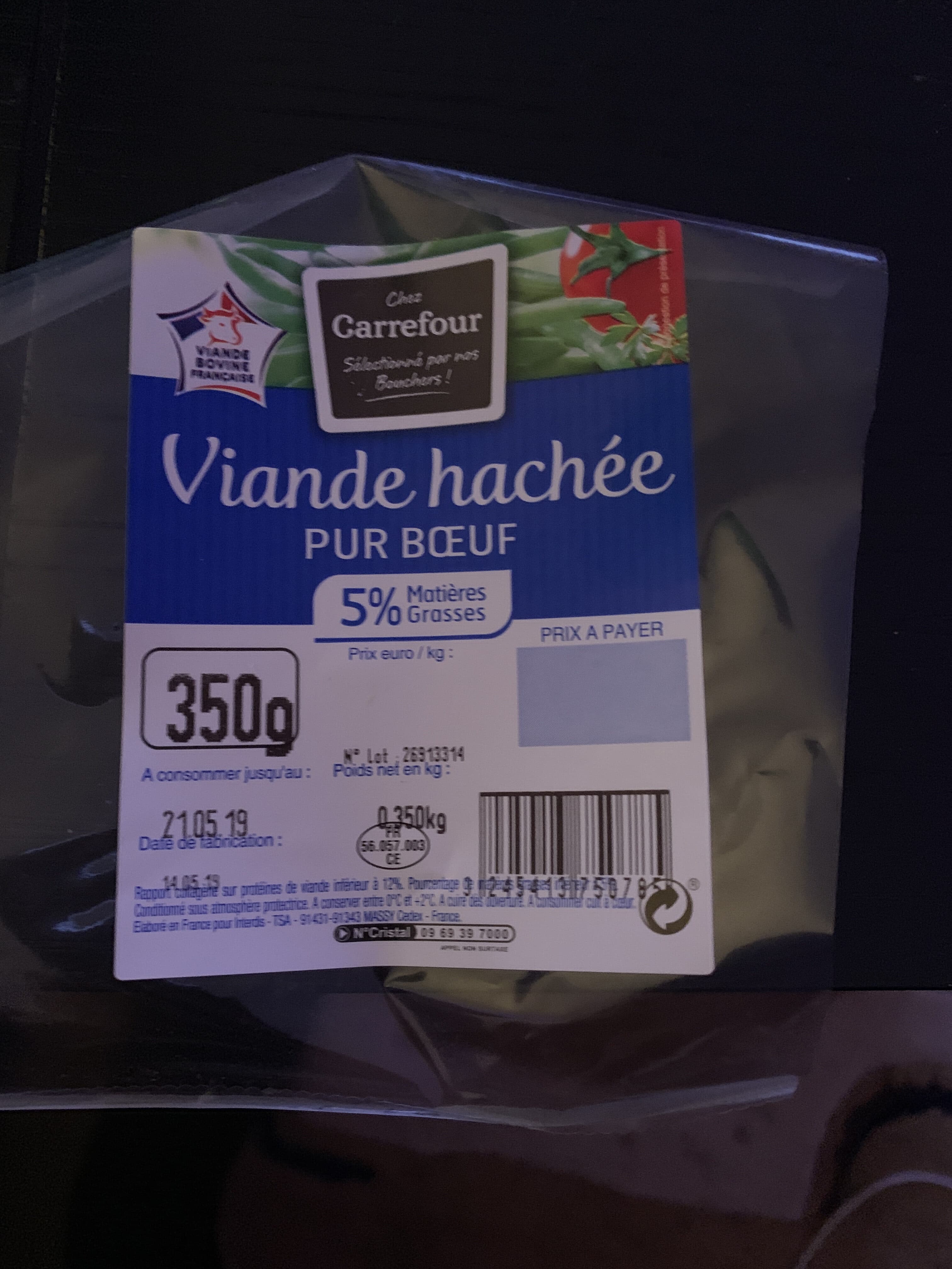 Carrefour Viande hachée pur boeuf (5% MG) packshot