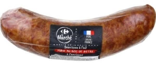 Carrefour Saucisson à l'Ail FUME AU BOIS DE HÊTRE A l'ancienne packshot