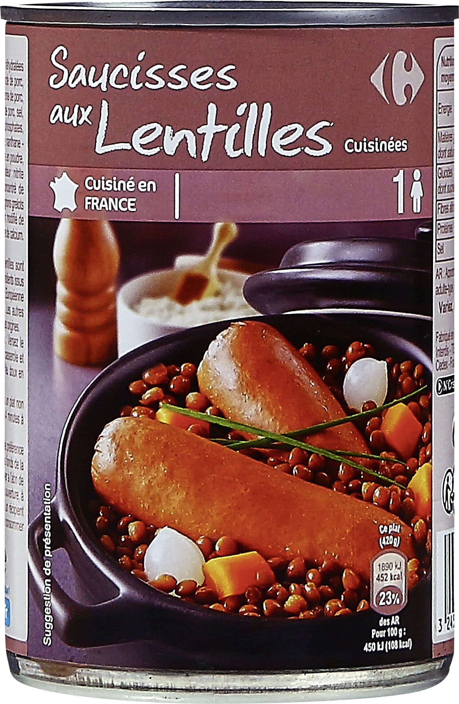 Carrefour Saucisses aux Lentilles Cuisinées packshot