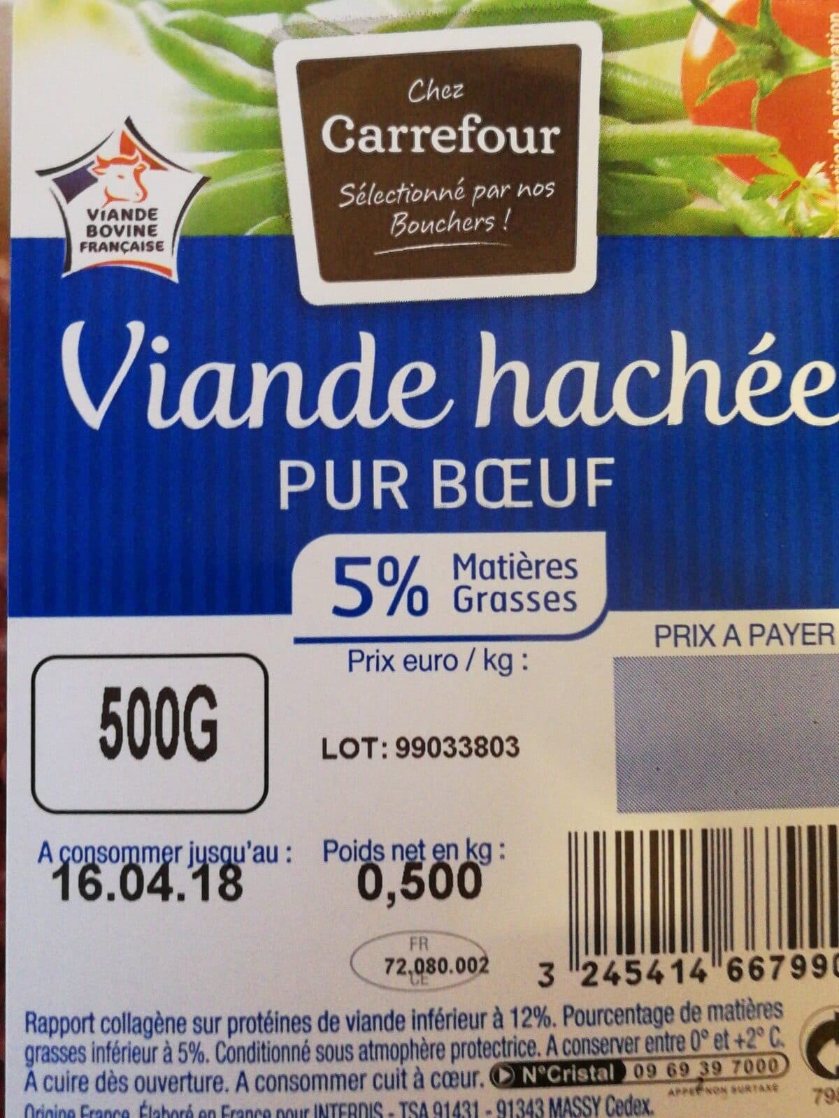 Carrefour Viande hachee pur boeuf 5% MG packshot