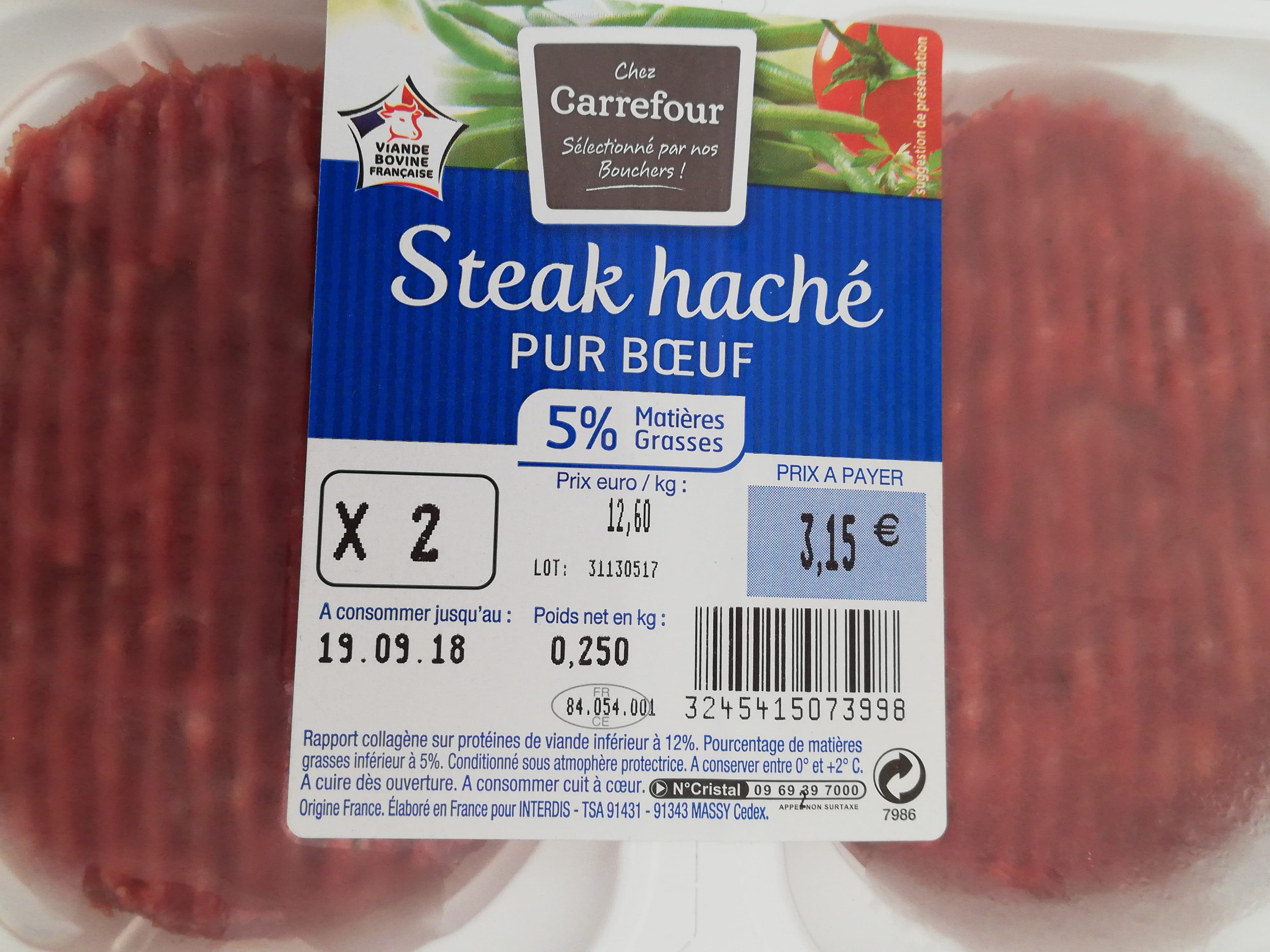 Carrefour Steaks hachés pur bœuf 5% packshot