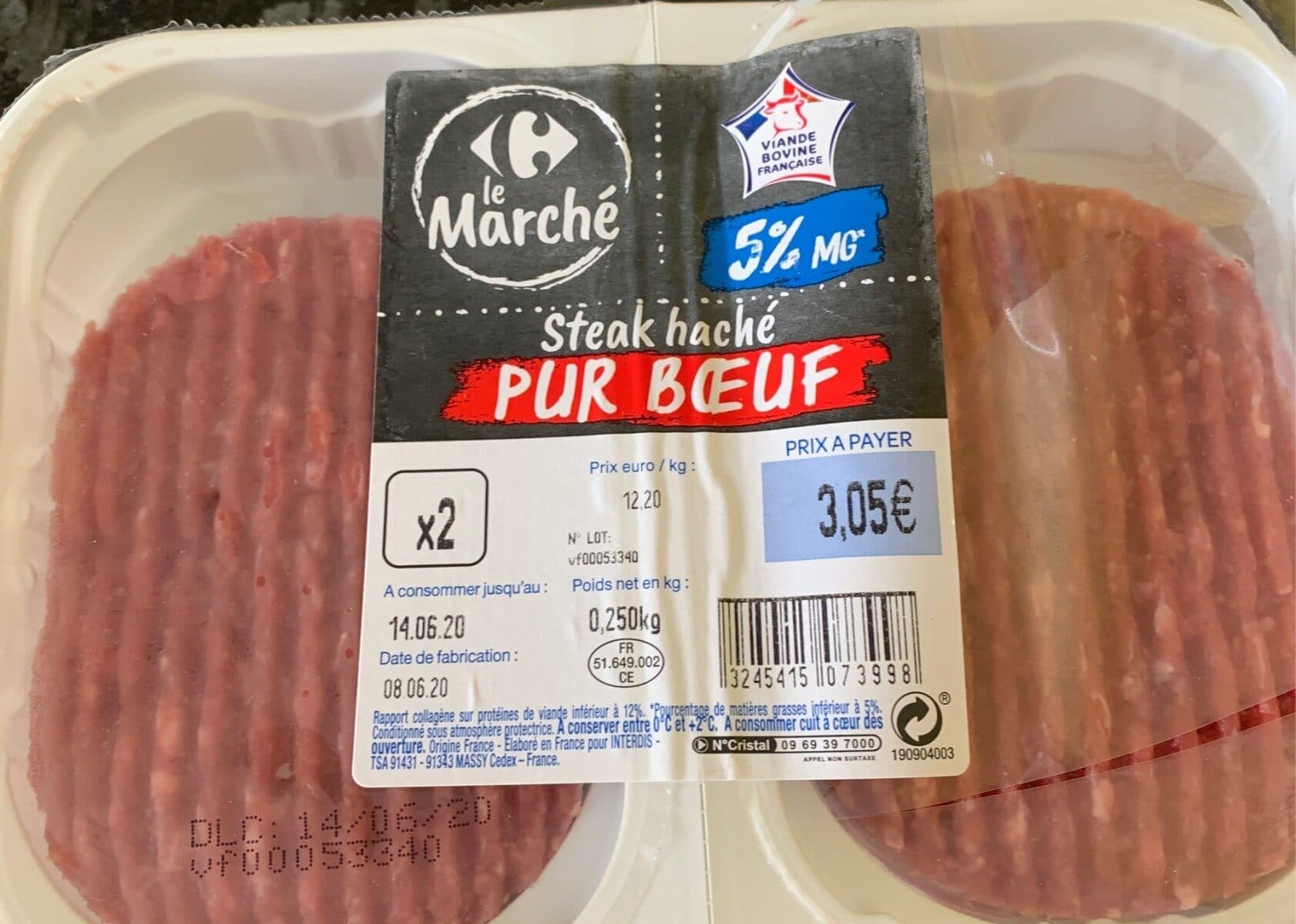 Carrefour Steaks hachés pur bœuf 5% packshot