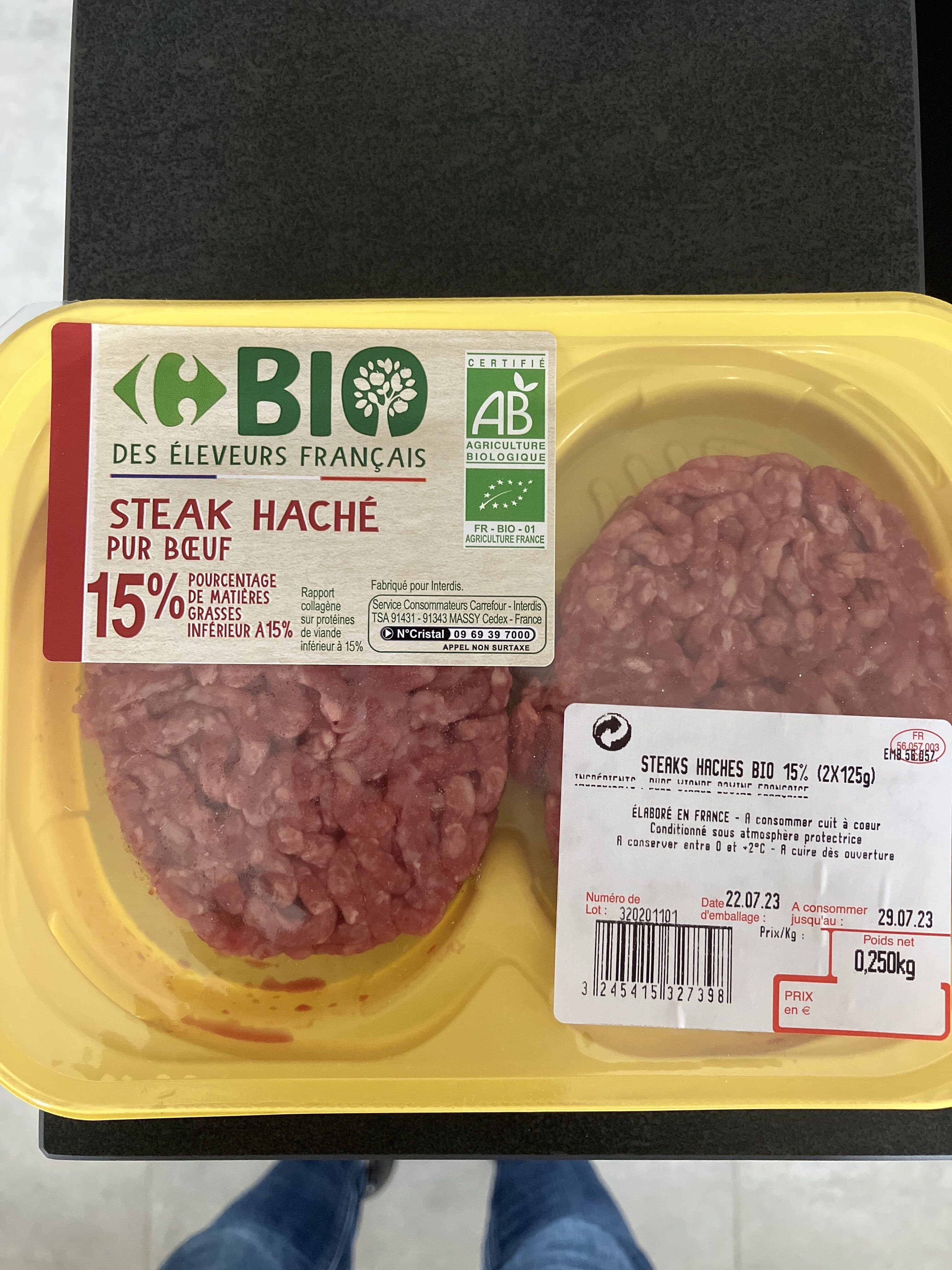 Carrefour BIO Steak haché pur bœuf 15% MG packshot