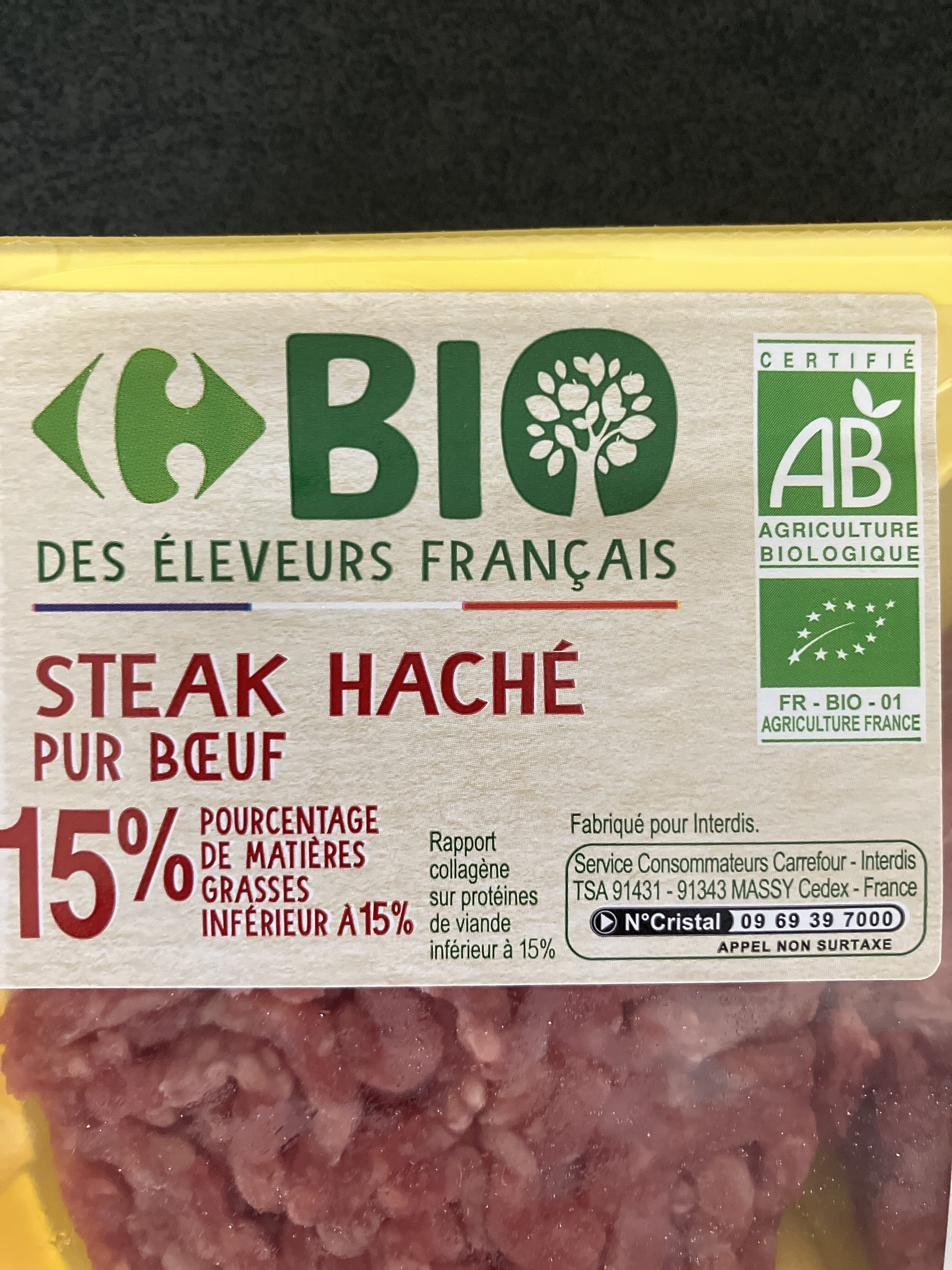 Carrefour BIO Steak haché pur bœuf 15% MG packshot