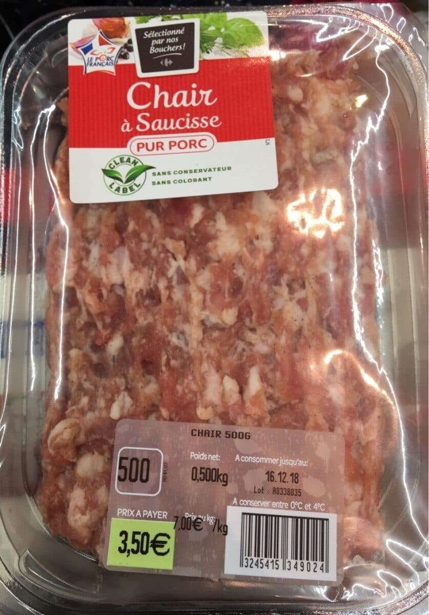 Carrefour Chair à saucisse, pur porc packshot