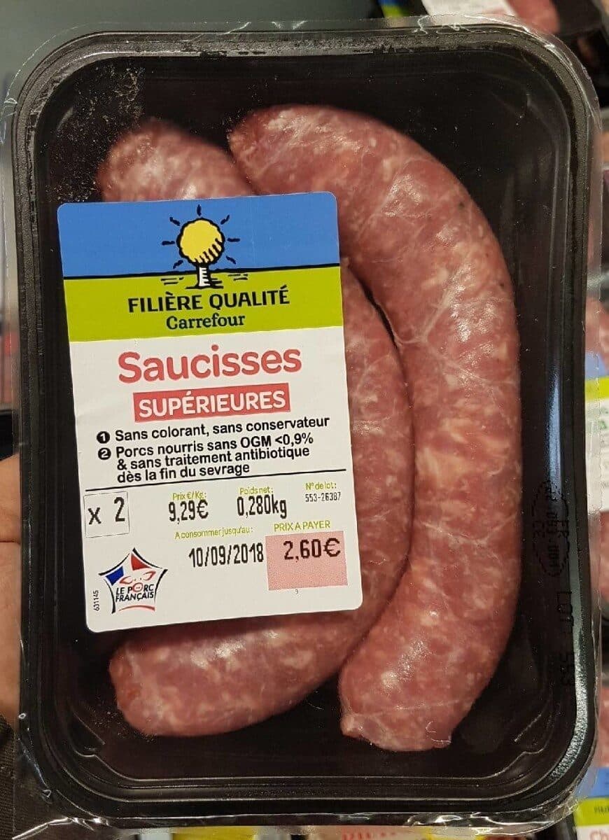 Carrefour Saucisses supérieures Filière Qualité packshot