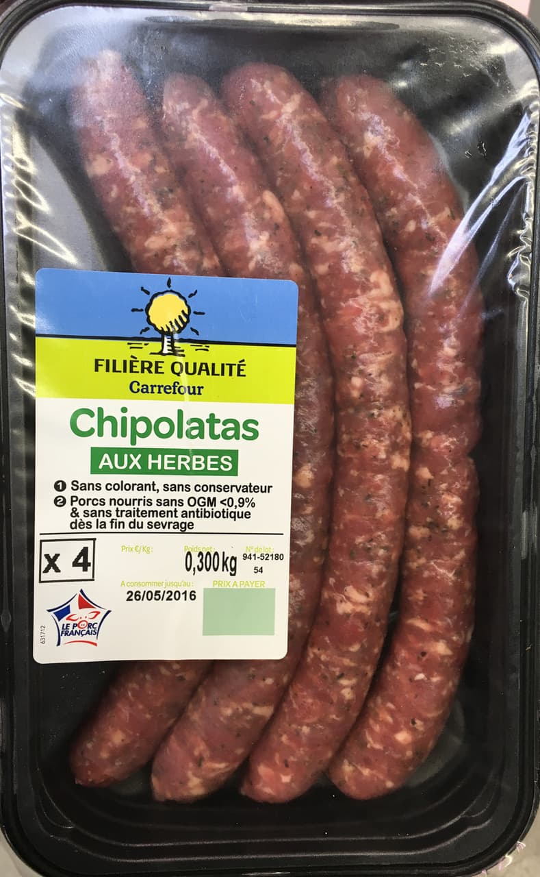 Carrefour Chipolatas aux herbes packshot