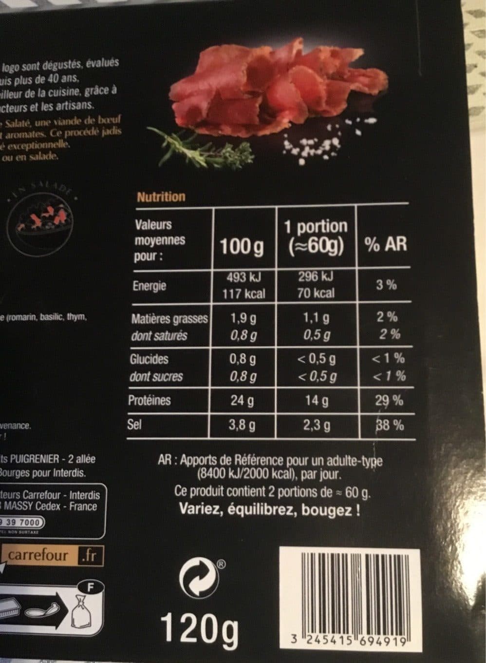 Carrefour Chiffonnade de Boeuf - Affiné façon salaté au sel de Guérande et aux herbes de Provence packshot