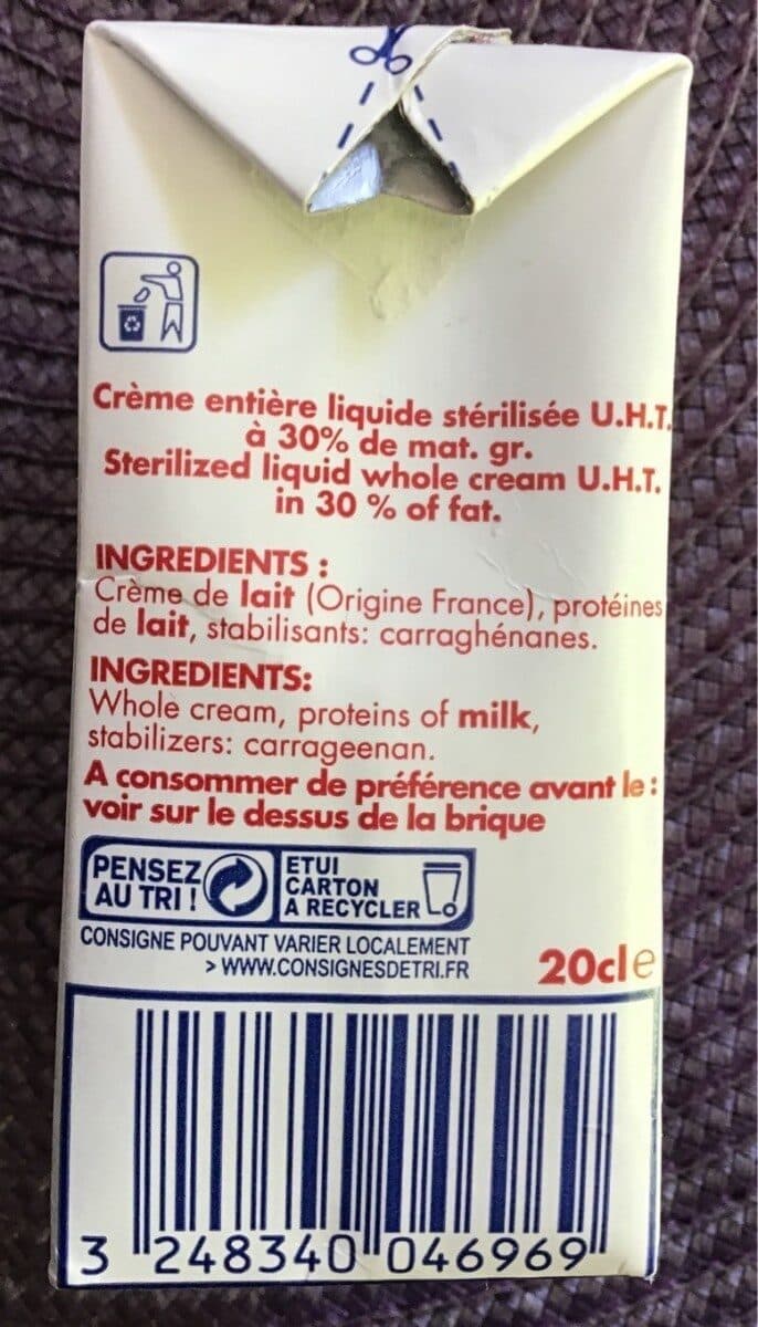 Laiterie de Saint Denis de l'Hôtel Crème Entière Liquide Stérilisée UHT à 30% de Mat. Gr. packshot