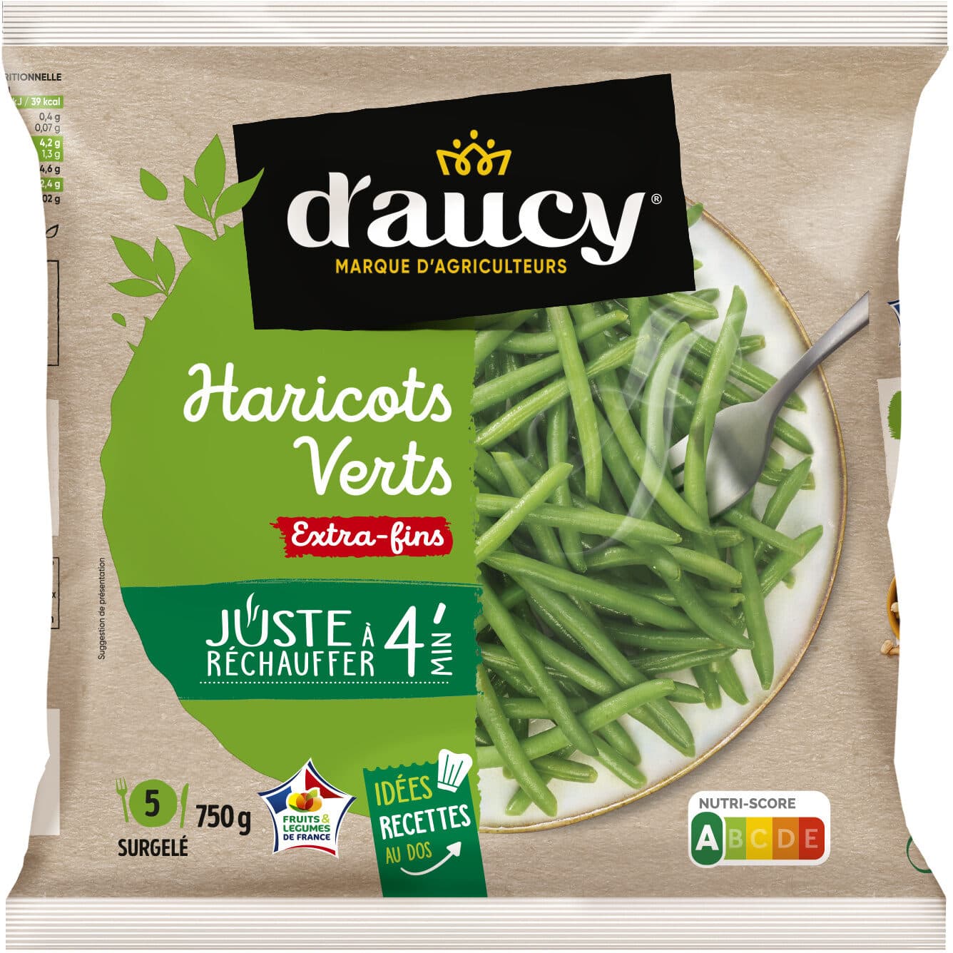 D'aucy Haricots verts extra fins Juste à réchauffer d'aucy 750g packshot