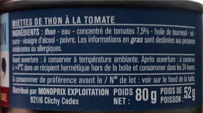 Monoprix Miettes de thon à la tomate packshot