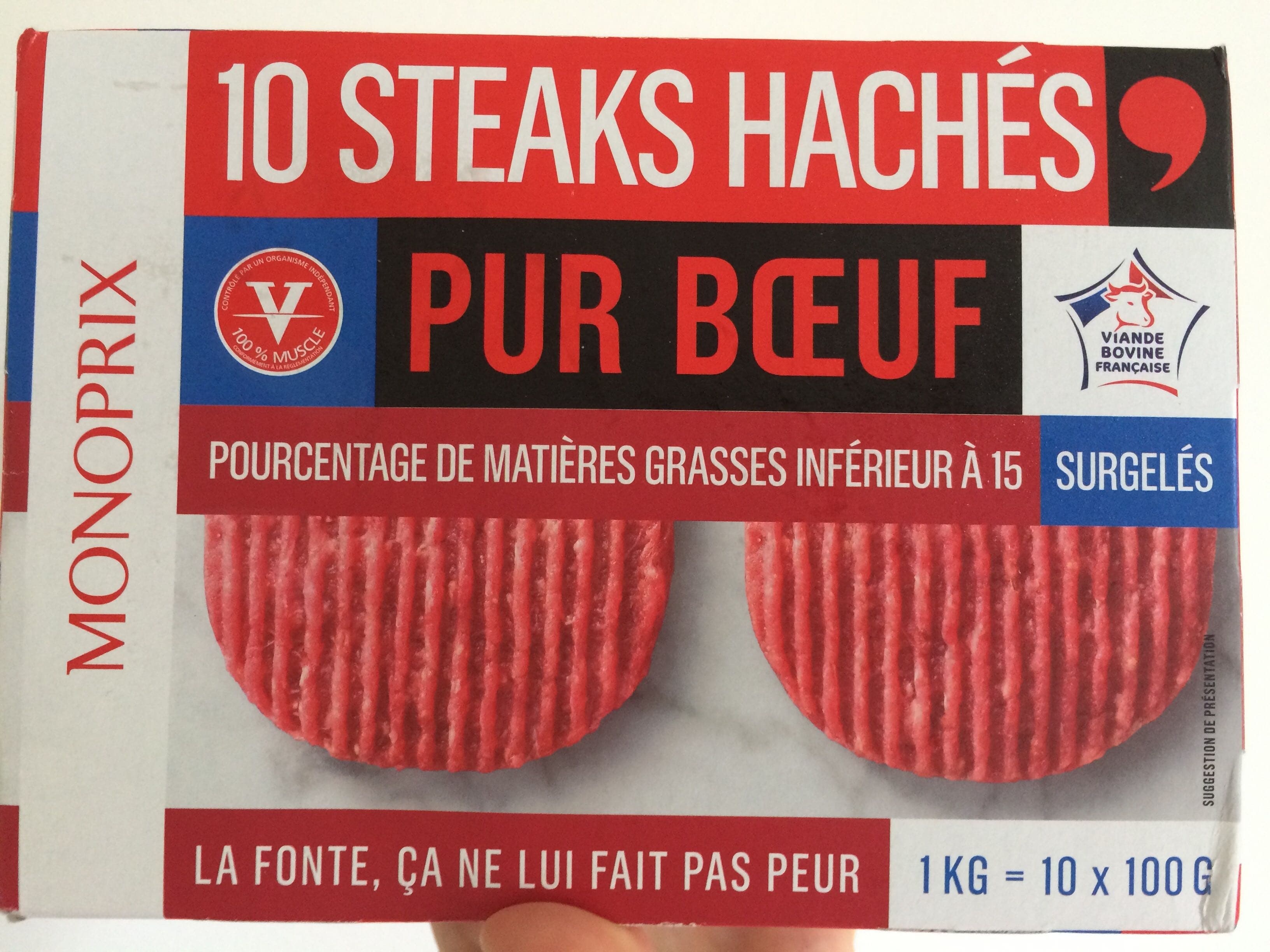 Monoprix 10 Steaks Hachés Pur Bœuf Surgelés packshot