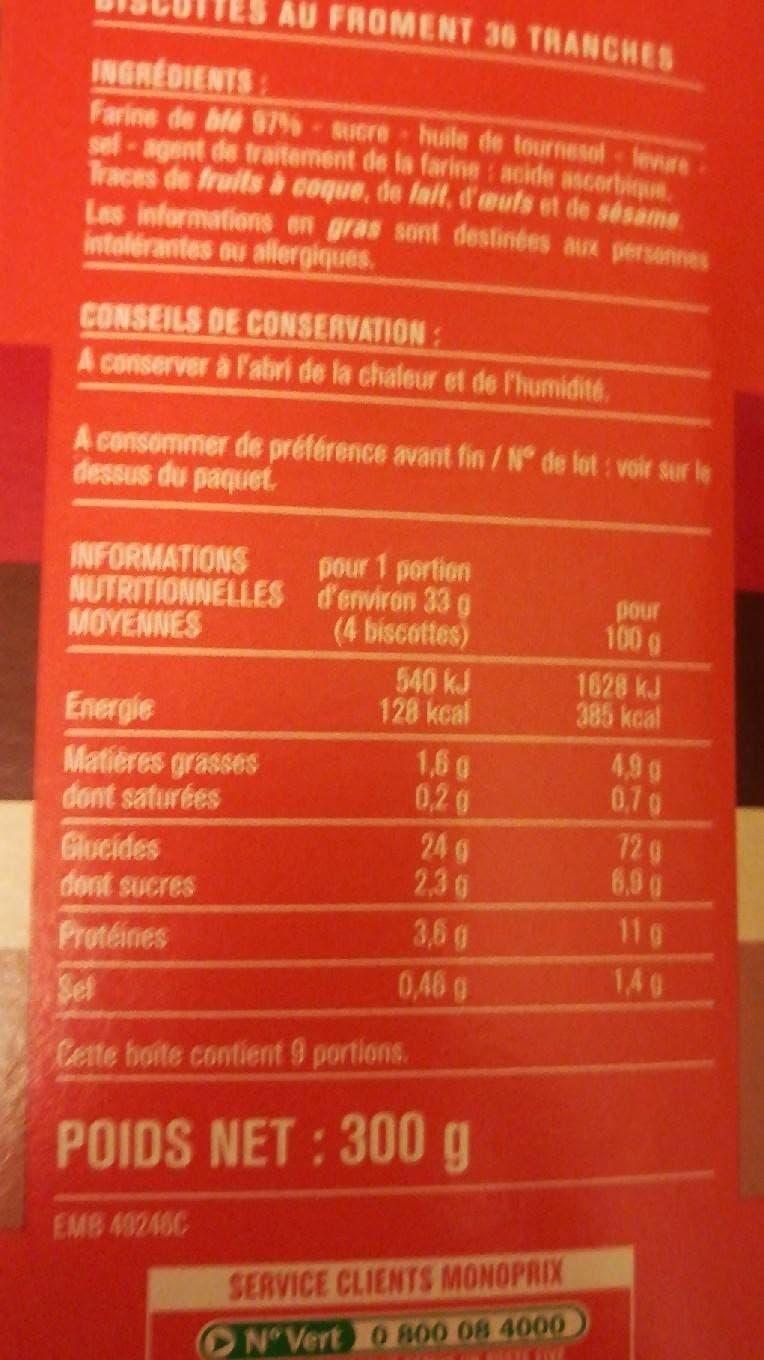 Monoprix Biscottes au froment packshot