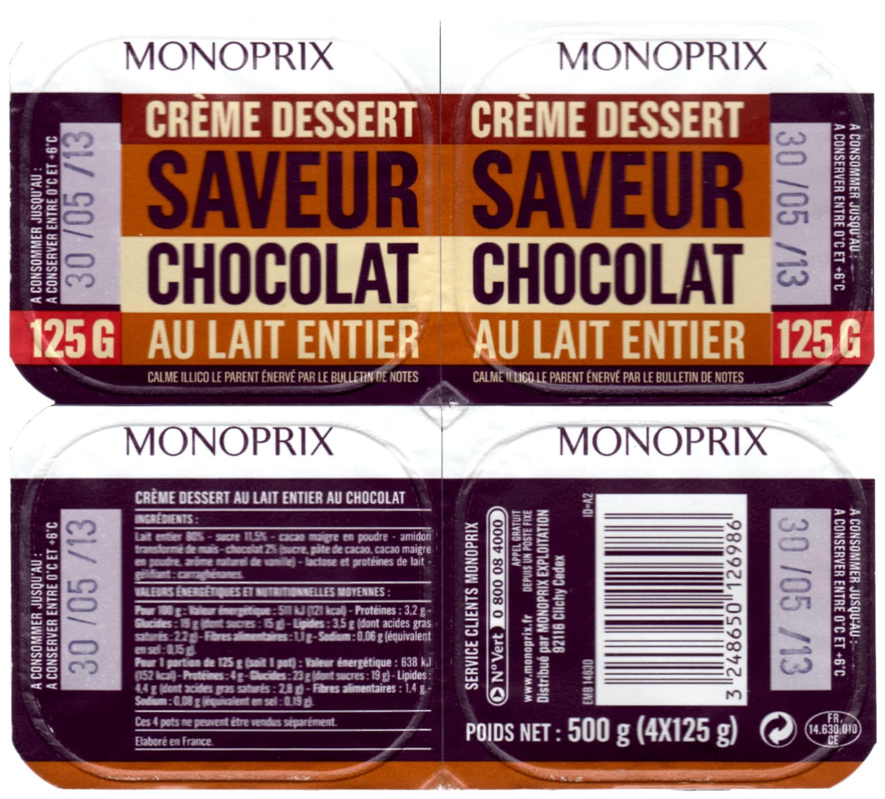 Groupe Casino Crème dessert saveur chocolat au lait entier packshot