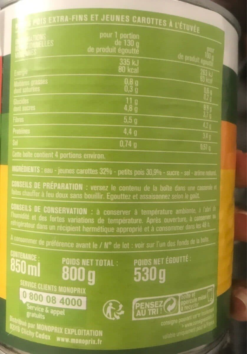 Monoprix Petits pois extra-fins & jeunes carottes à l'étuvée packshot