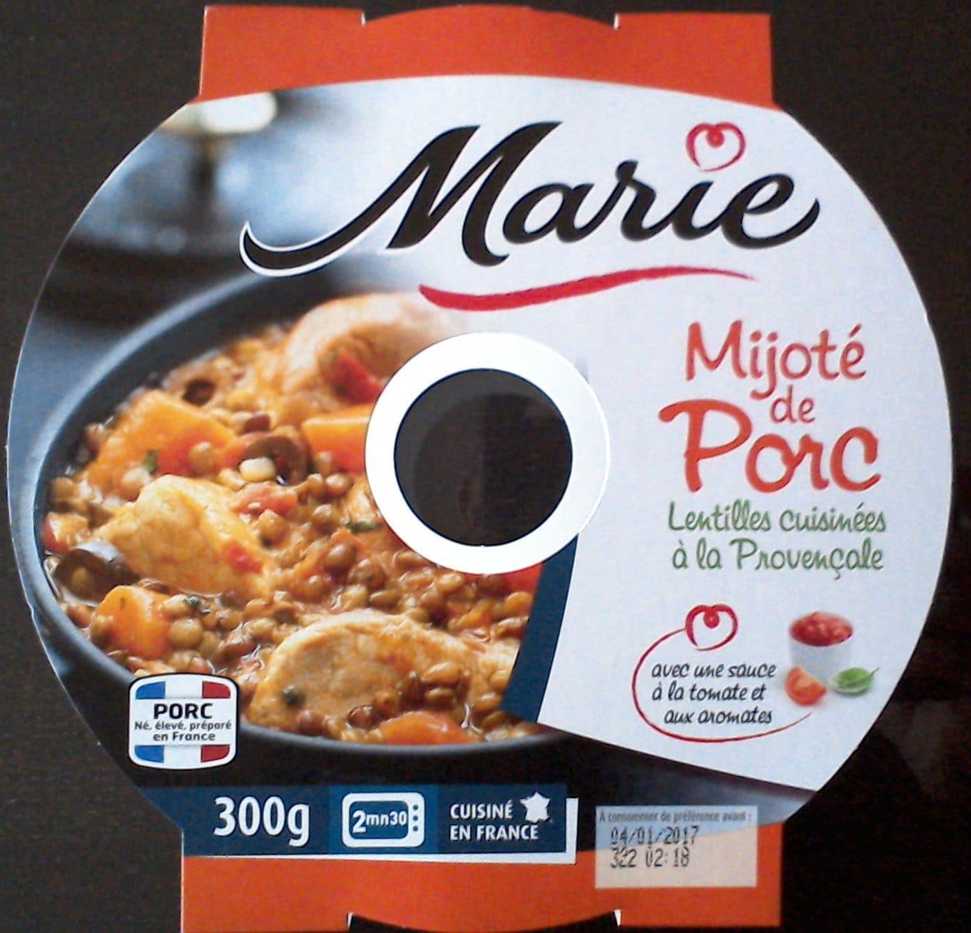 Marie Mijoté de porc lentilles cuisinées à la provençale packshot