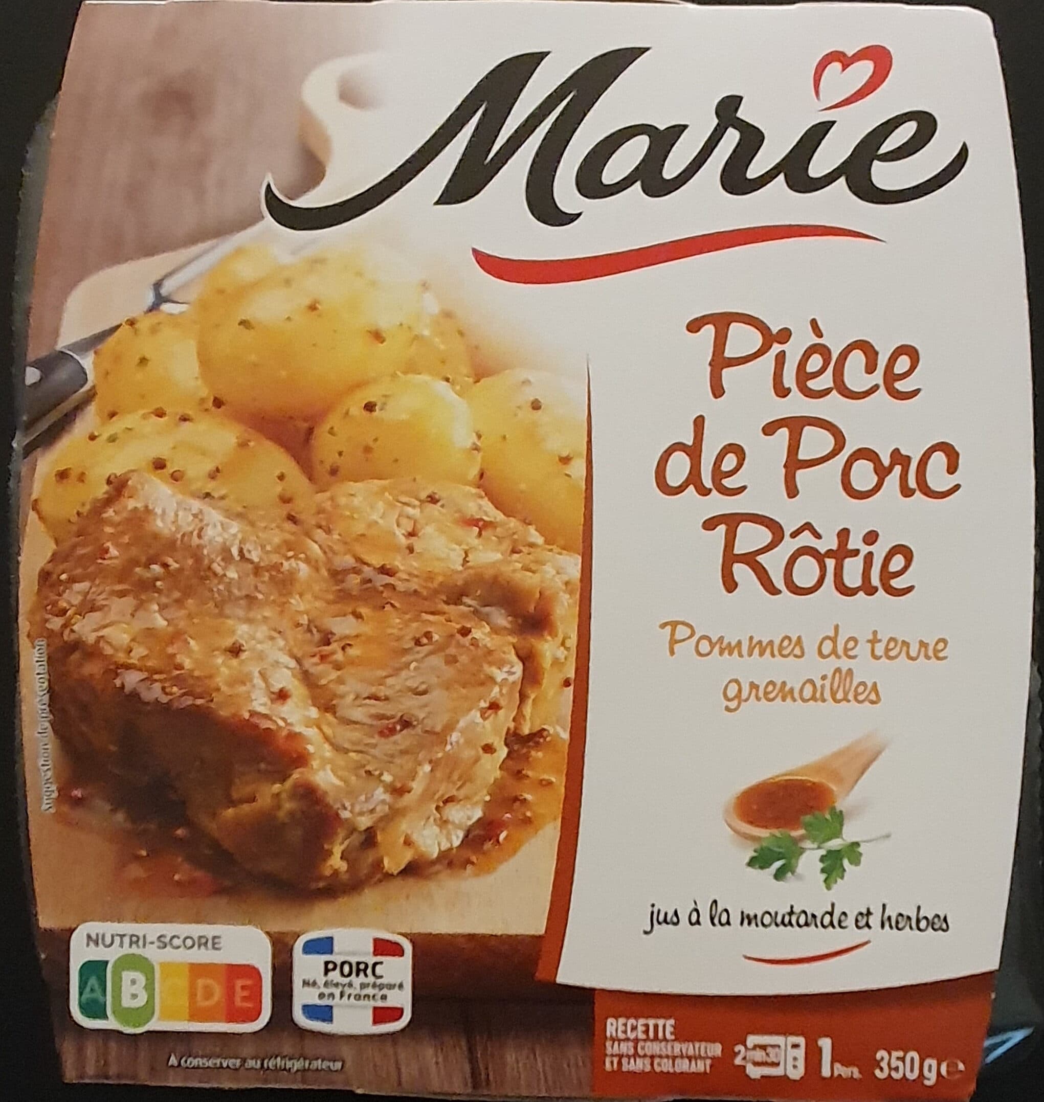 Marie Pièce de porc rôtie, Jus à la moutarde & aux herbes et PDT grenailles packshot