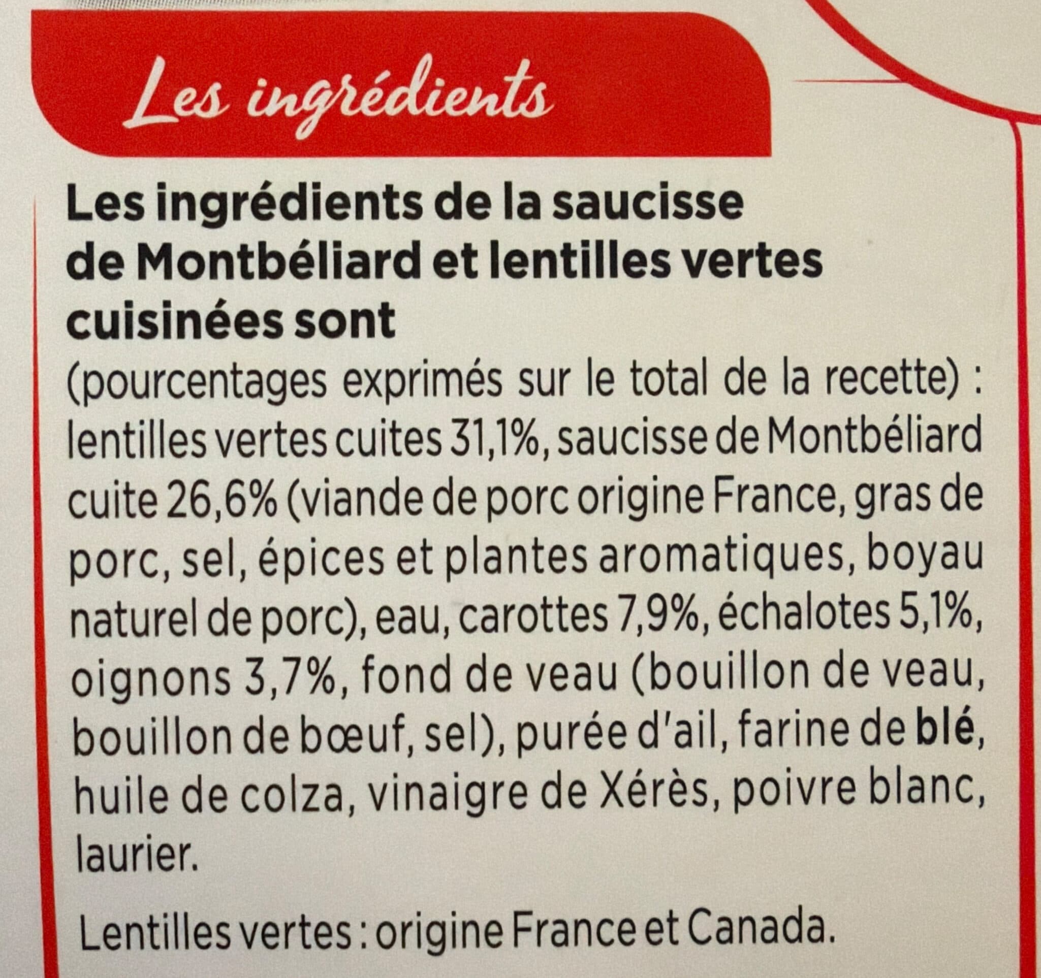 Marie Saucisse de Montbéliard, Lentilles cuisinées packshot
