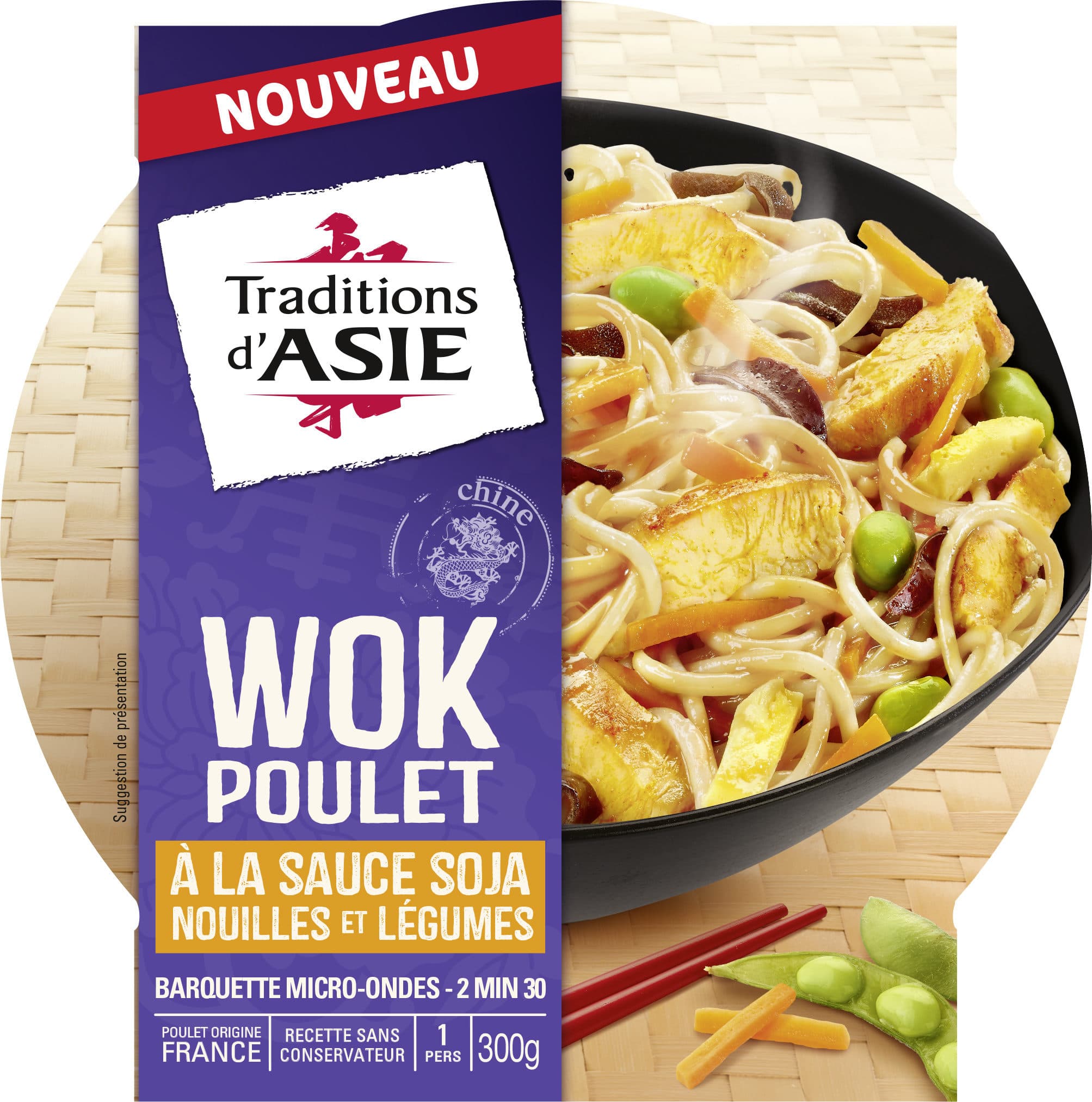 Traditions D'asie Wok Poulet à la Sauce Soja, Nouilles et Légumes 300g packshot