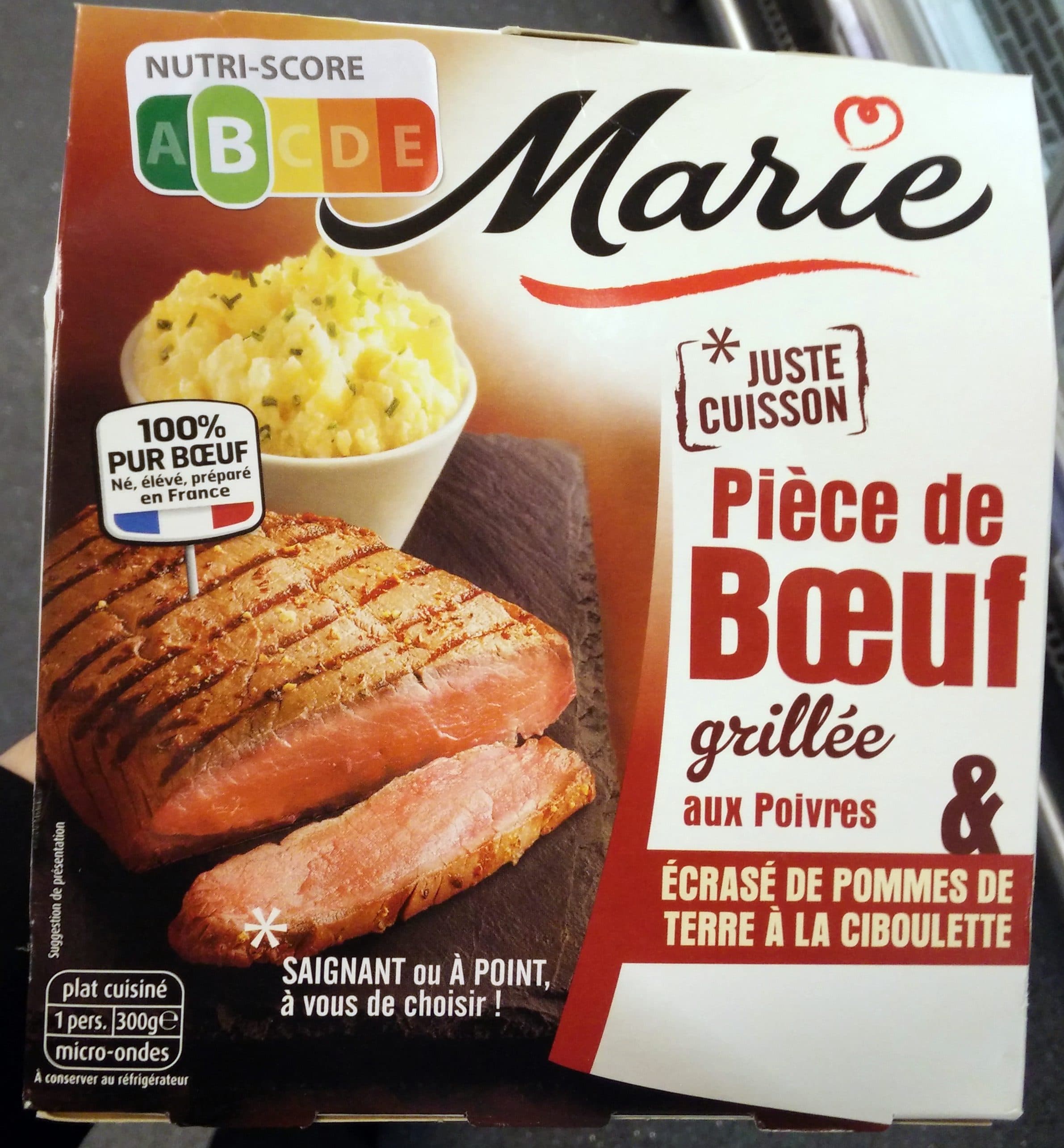 Marie Pièce de boeuf grillée aux poivres, écrasé de pommes de terre à la ciboulette packshot