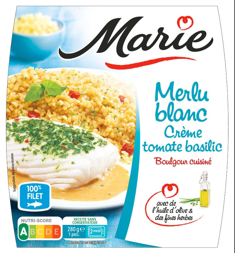 Marie Merlu Blanc, Crème tomate basilic, Boulgour cuisine packshot