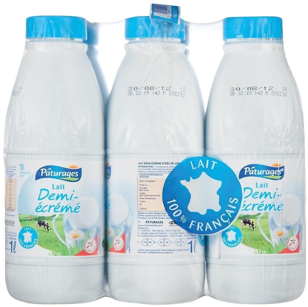 Les Mousquetaires Lait uht 1/2 ecreme bt 1l packshot