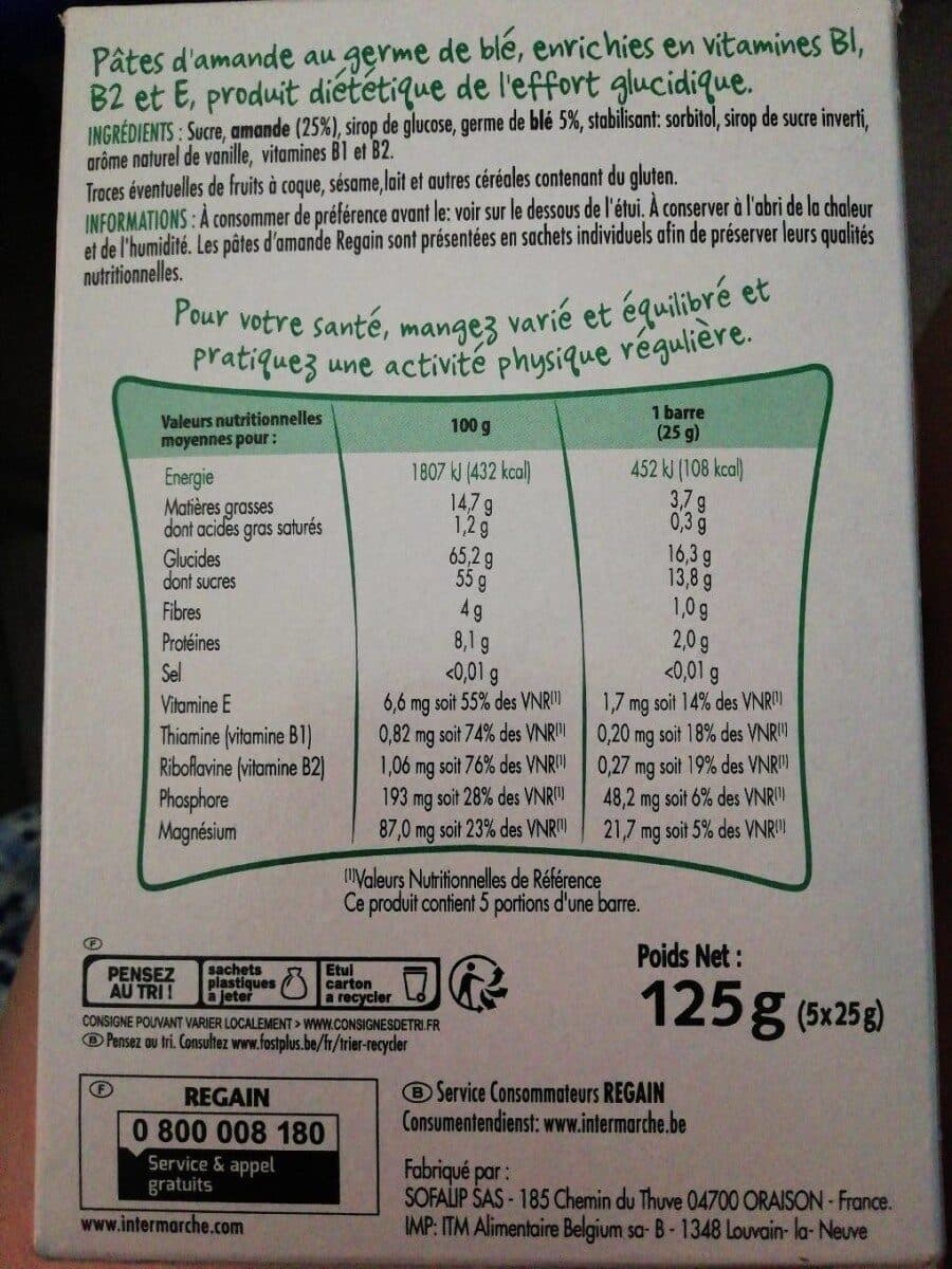 Regain Pâte d'amande 125g (5*25g) packshot